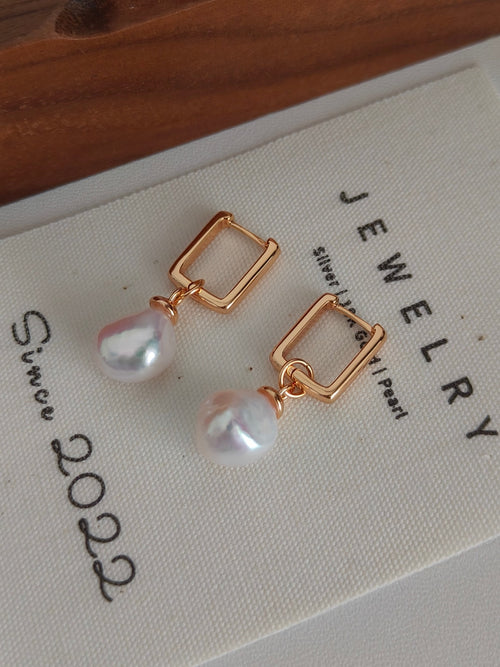 Baroque Pearl Drop Earrings – 18K Gold Plated S925 Sterling Silver Vintage Style