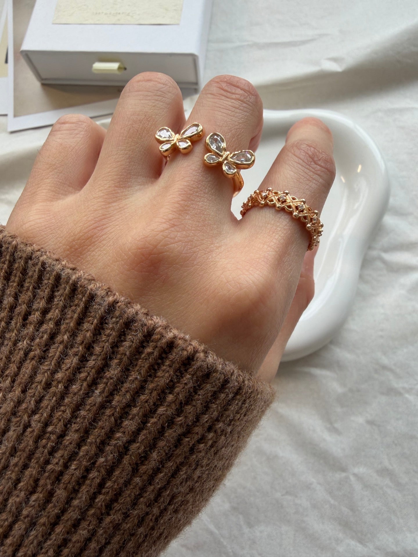 Butterfly Crystal Ring – 18K Gold Plated S925 Sterling Silver Vintage Style