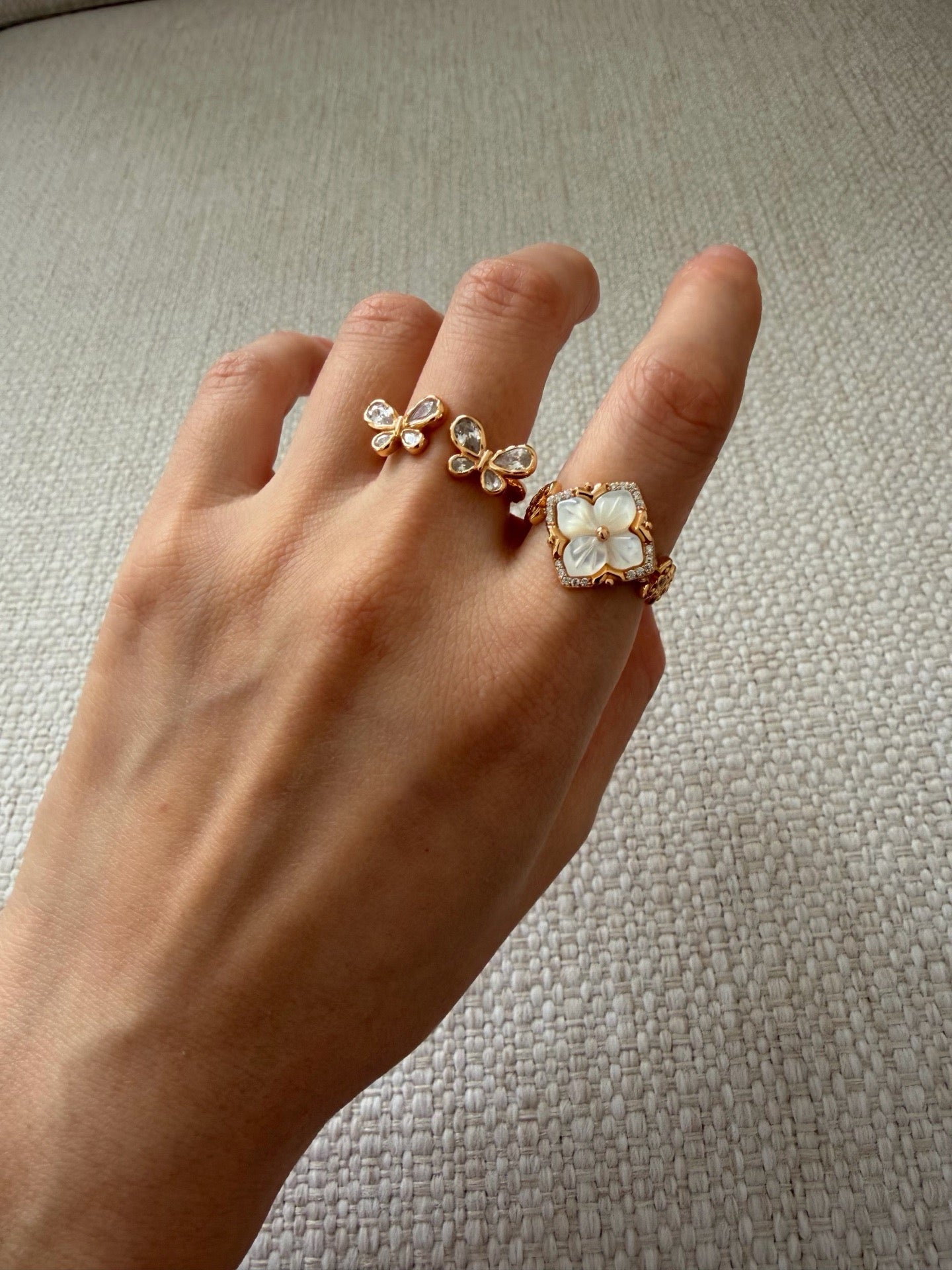 Butterfly Crystal Ring – 18K Gold Plated S925 Sterling Silver Vintage Style