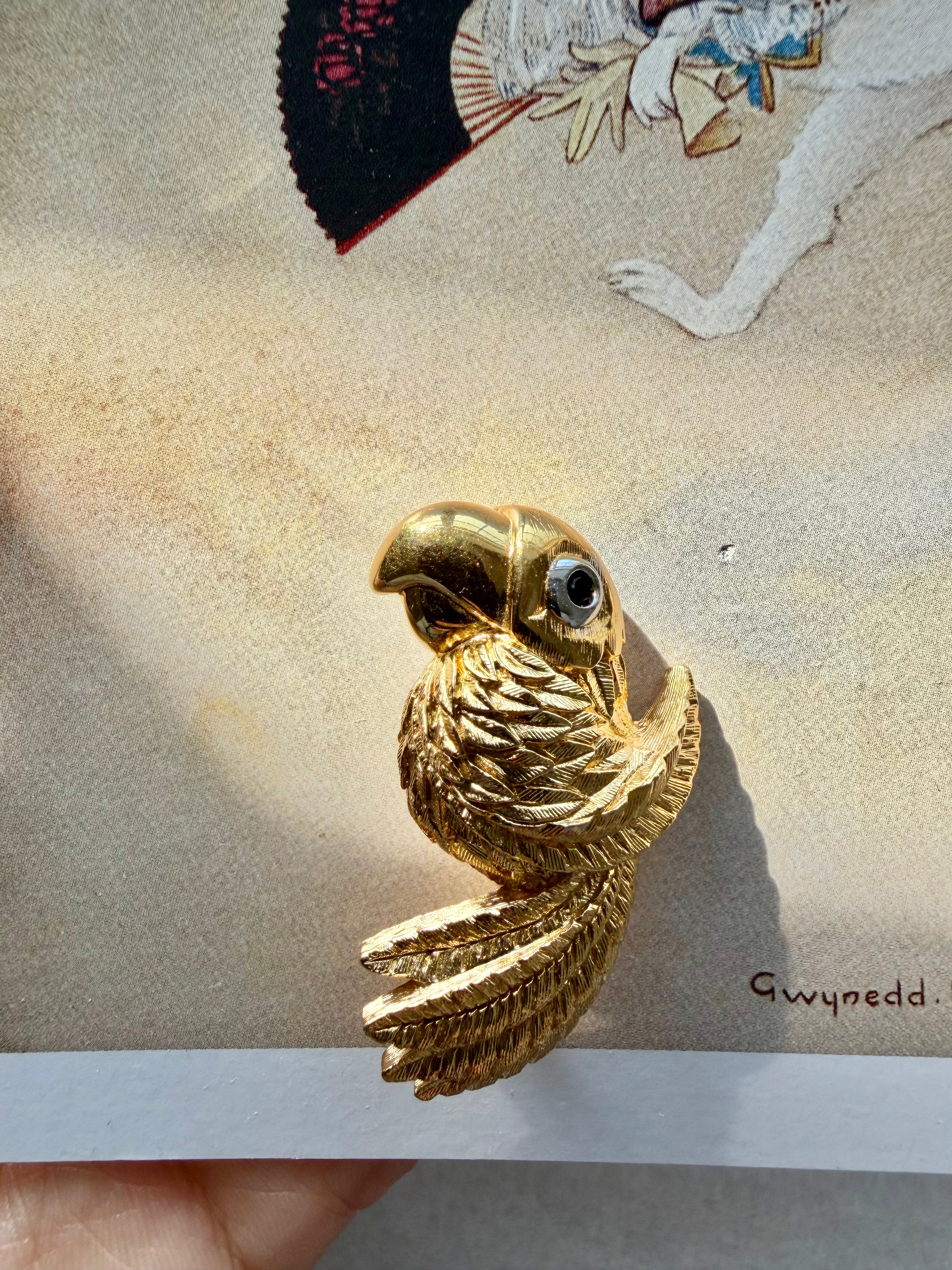 d'Orlan Vintage Parrot Brooch – 22K Gold Plated Statement Style