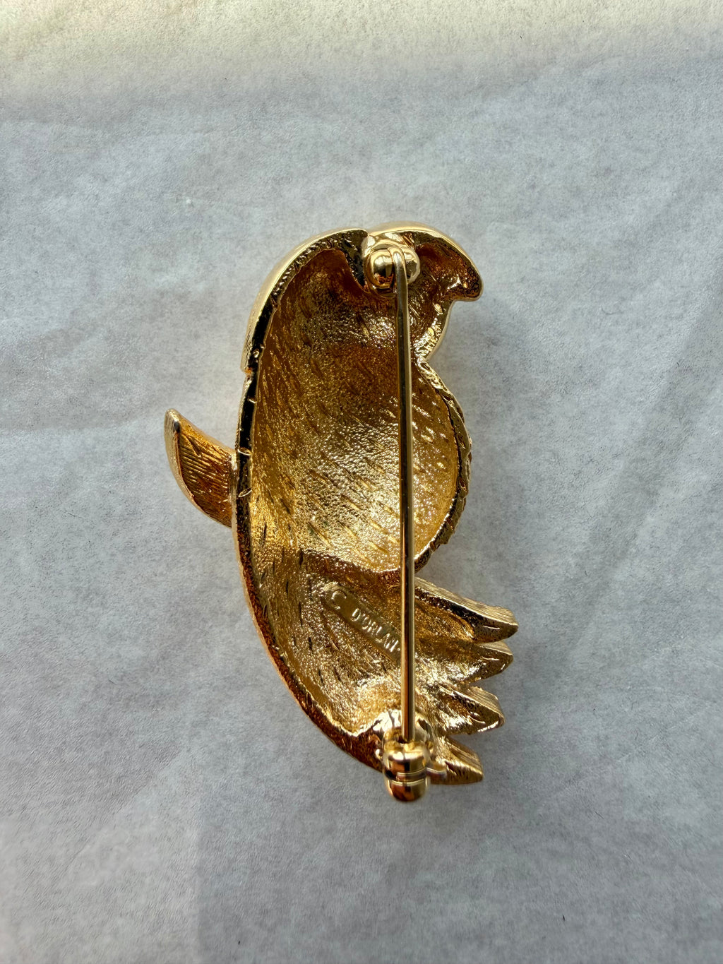 d'Orlan Vintage Parrot Brooch – 22K Gold Plated Statement Style
