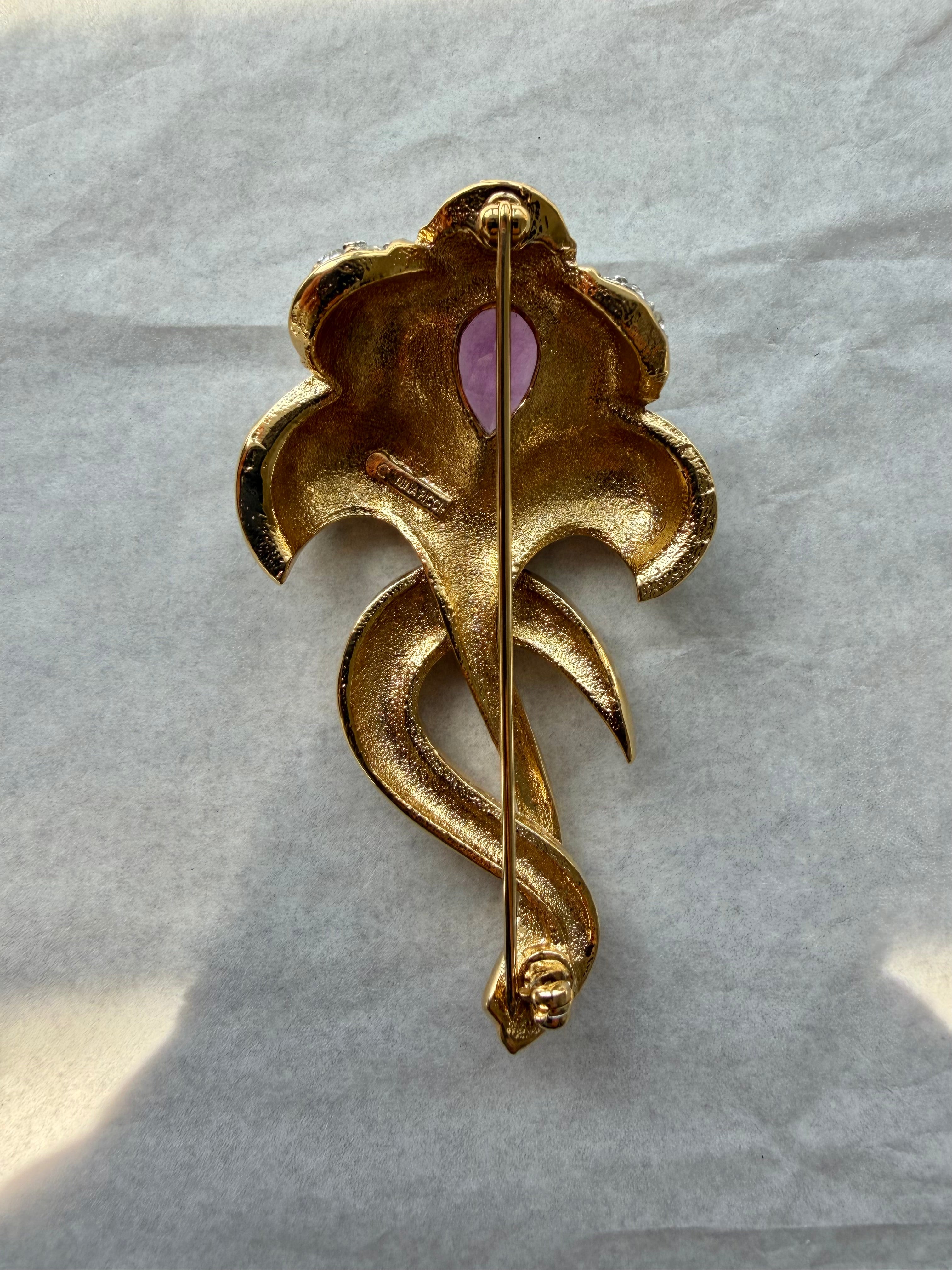 Nina Ricci Purple Rhinestone Brooch – Gold Plated Vintage Style Statement