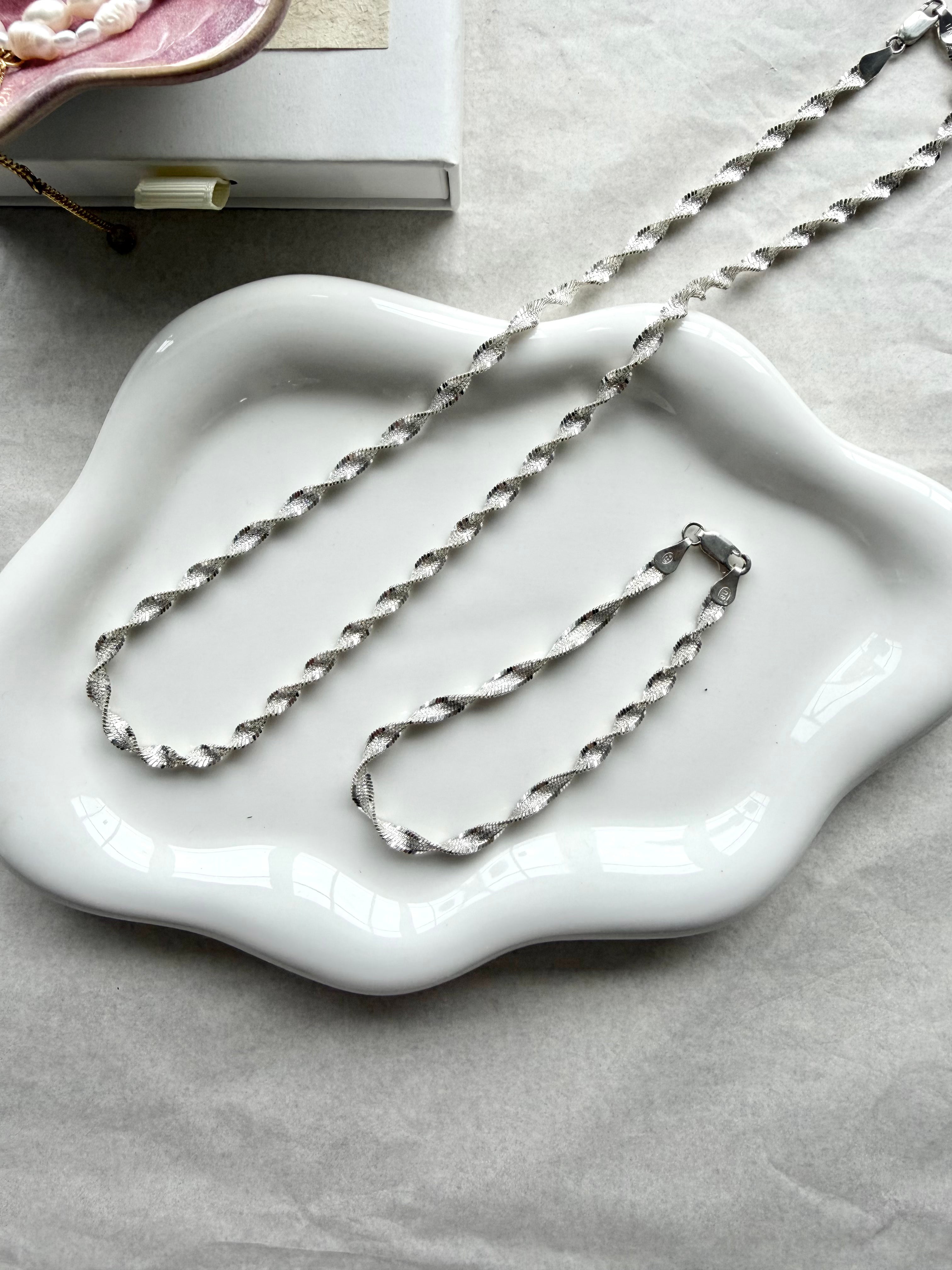 Minimalist Chain Necklace & Bracelet – S925 Sterling Silver