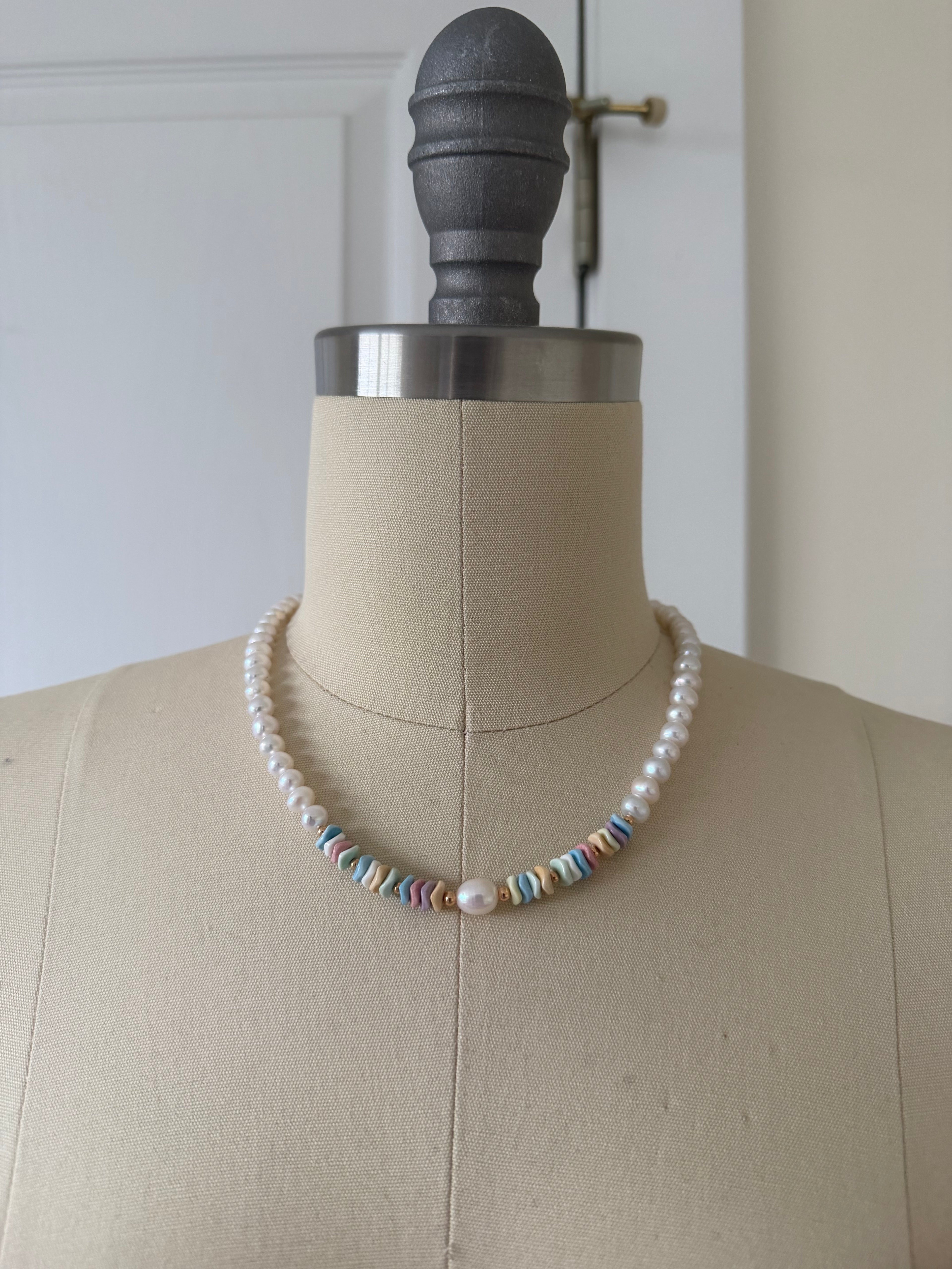 Pearl Rainbow Stone Necklace & Bracelet – 18K Gold Plated S925 Sterling Silver