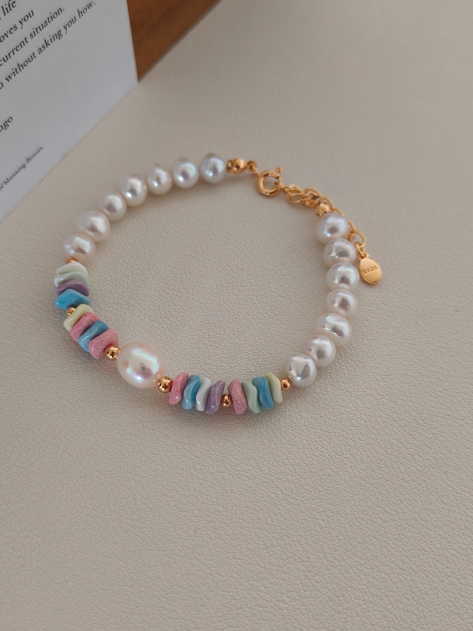 Pearl Rainbow Stone Necklace & Bracelet – 18K Gold Plated S925 Sterling Silver