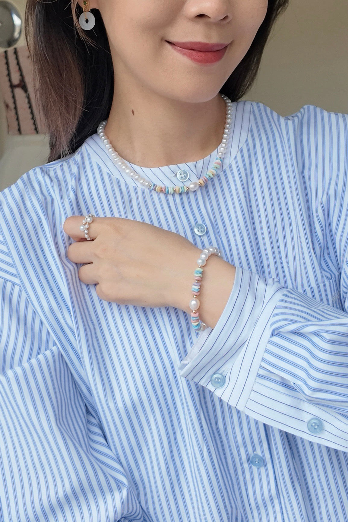 Pearl Rainbow Stone Necklace & Bracelet – 18K Gold Plated S925 Sterling Silver