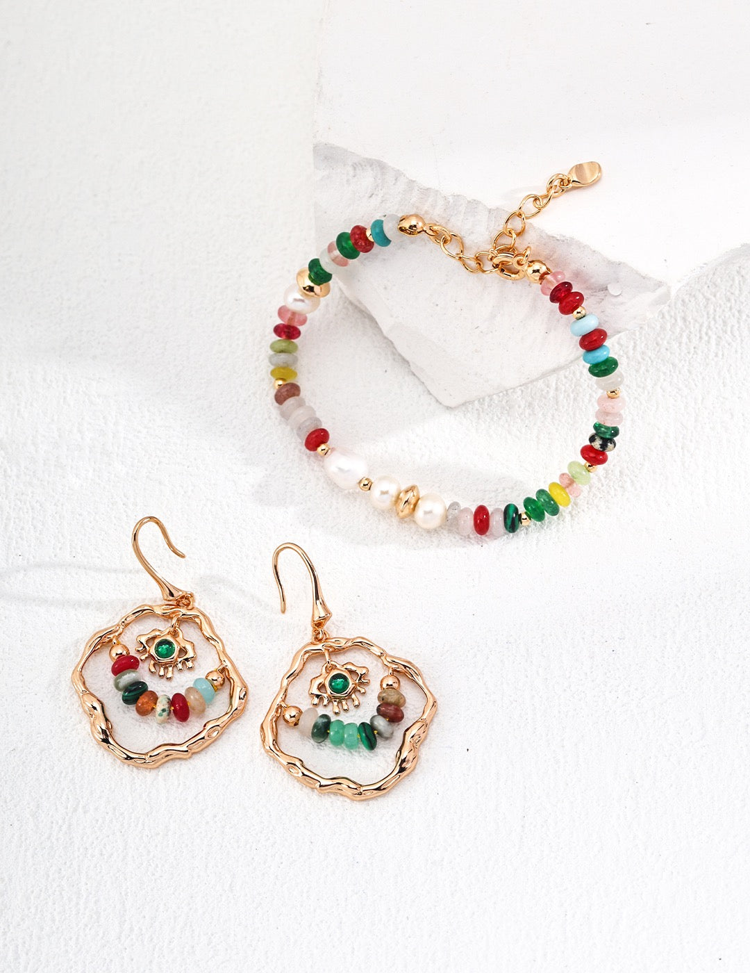 Natural Colorful Gemstone & Freshwater Pearl Necklace / Bracelet – 18K Gold Plated S925 Sterling Silver Summer Jewelry