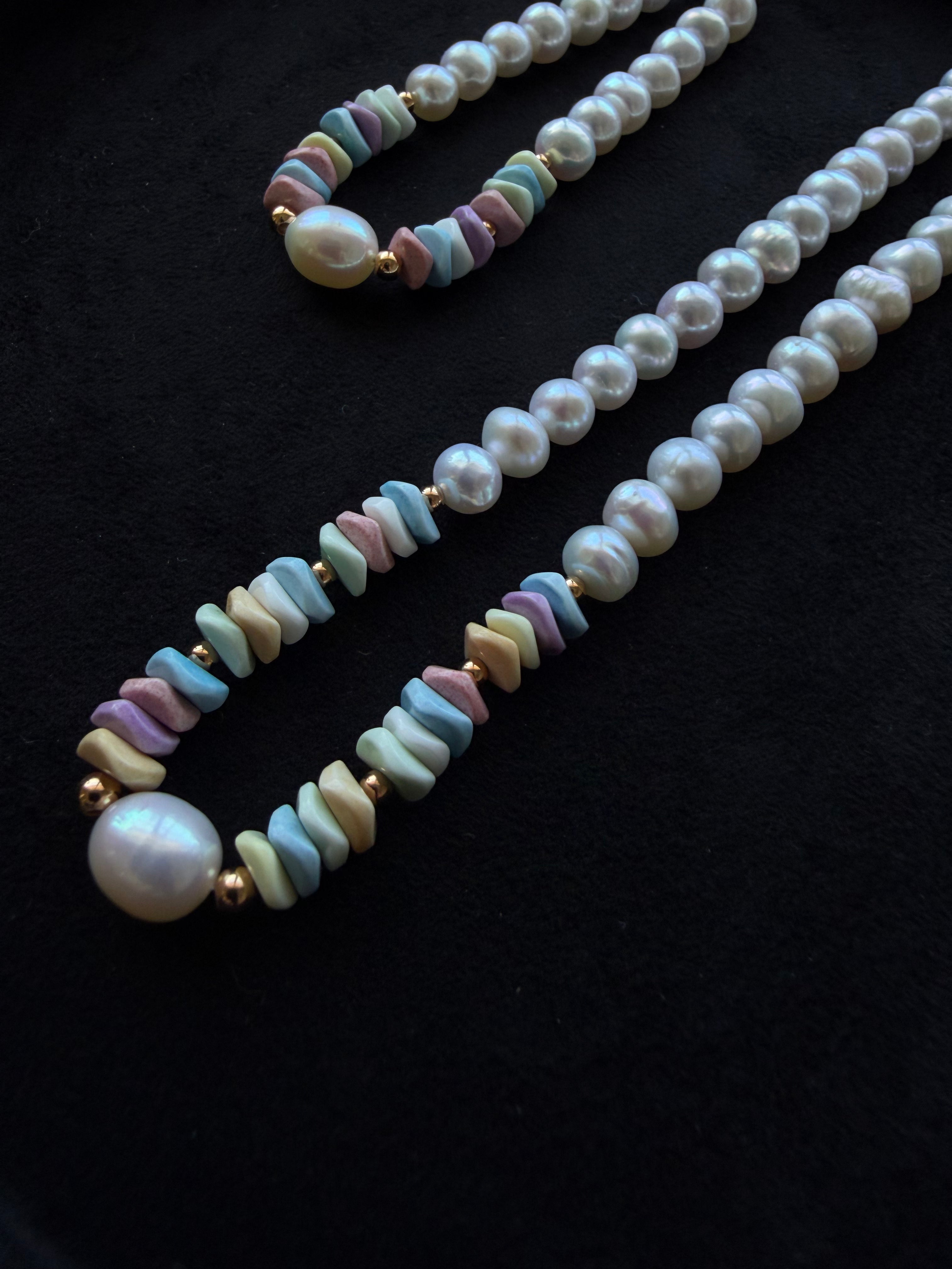Pearl Rainbow Stone Necklace & Bracelet – 18K Gold Plated S925 Sterling Silver