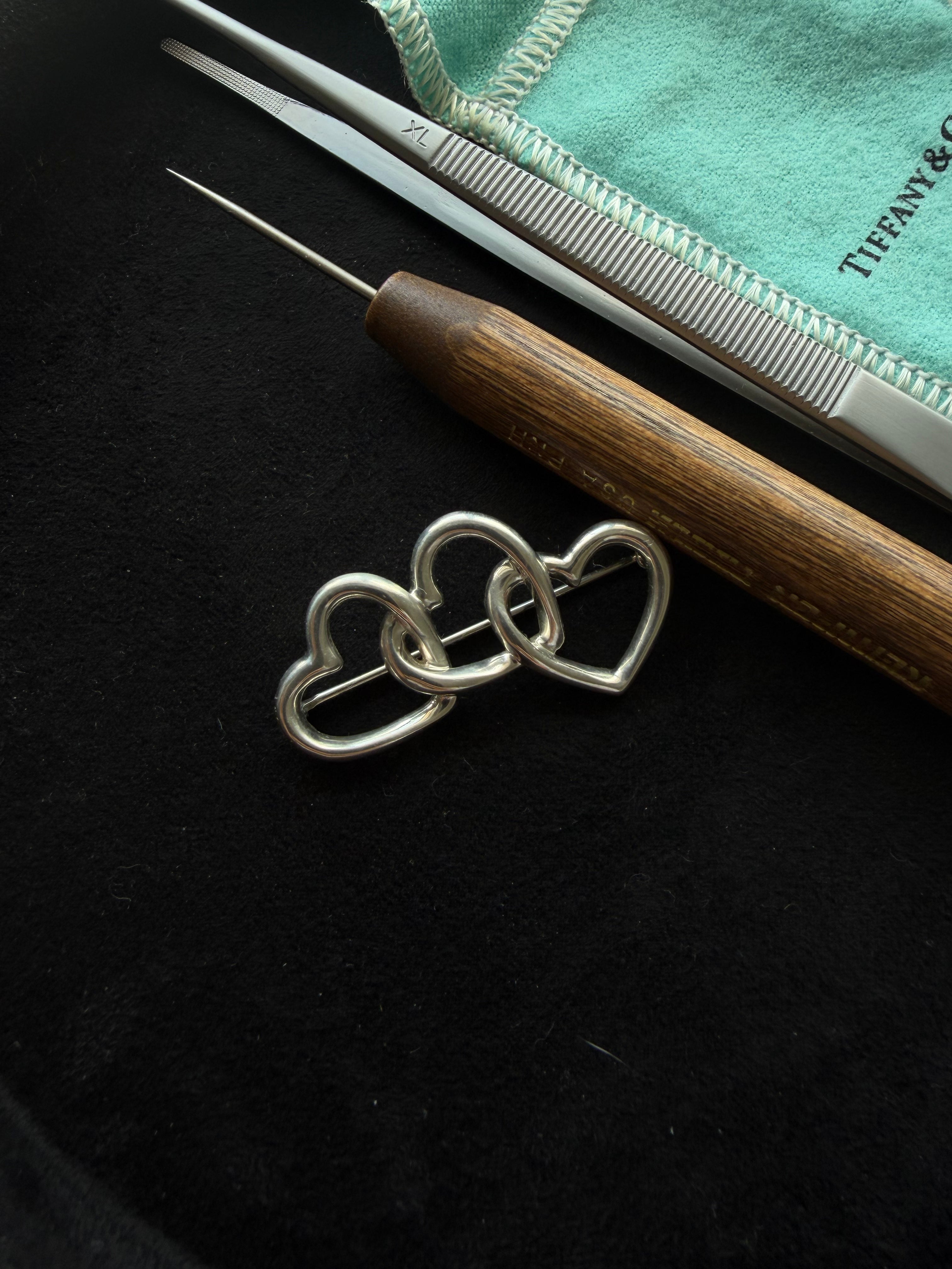 Tiffany & Co. Vintage Sterling Silver Three Heart Brooch