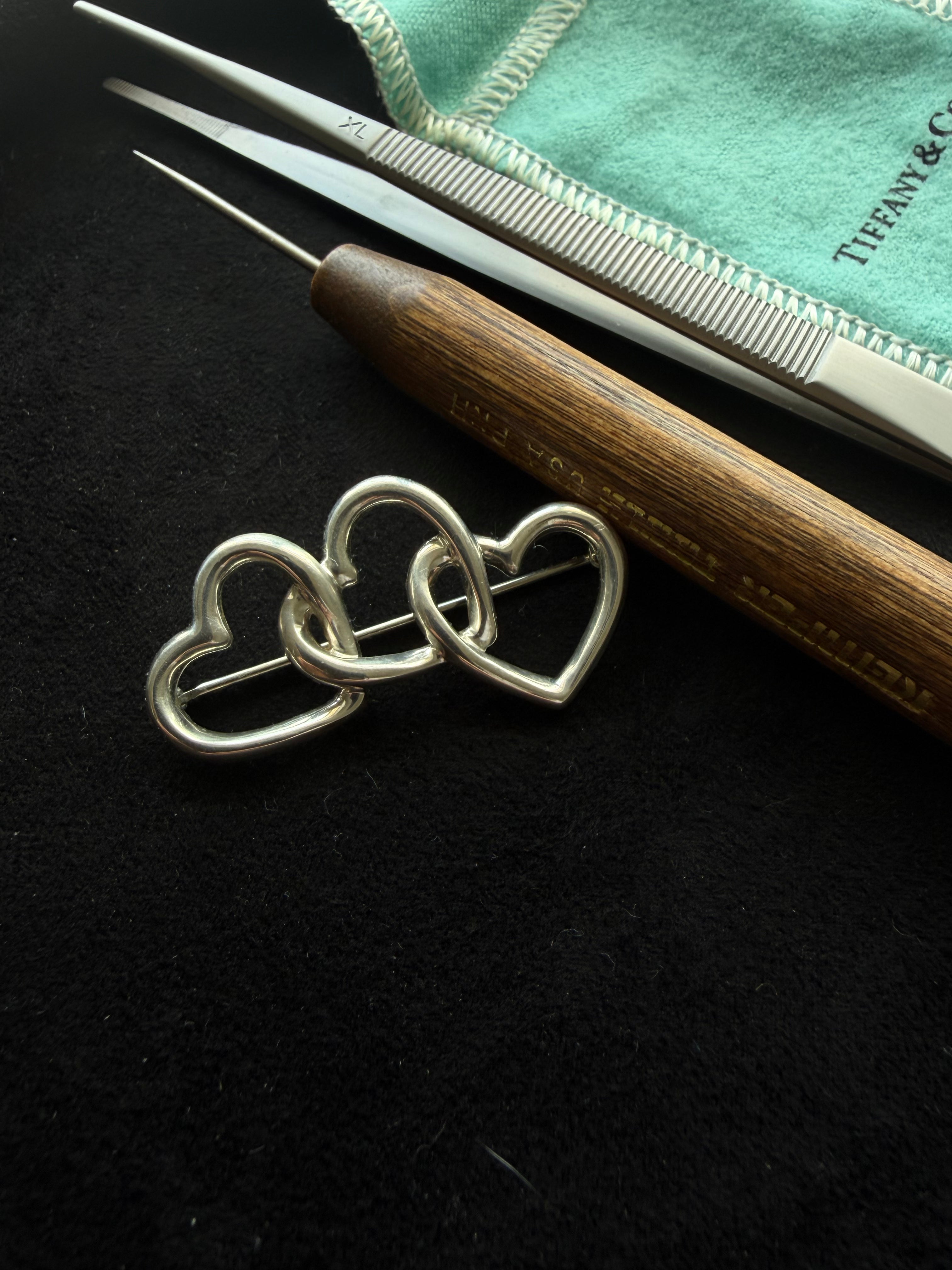 Tiffany & Co. Vintage Sterling Silver Three Heart Brooch