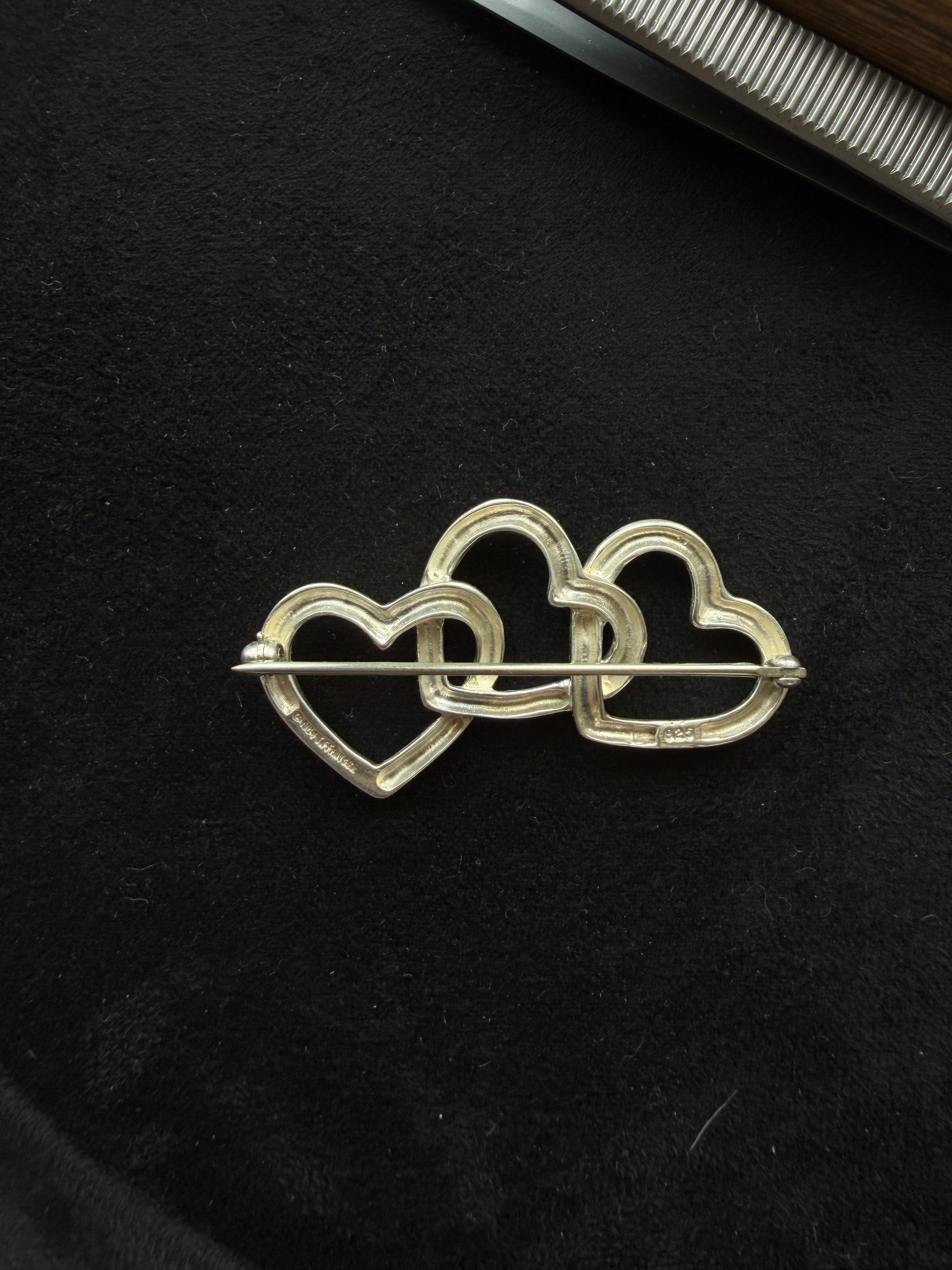 Tiffany & Co. Vintage Sterling Silver Three Heart Brooch