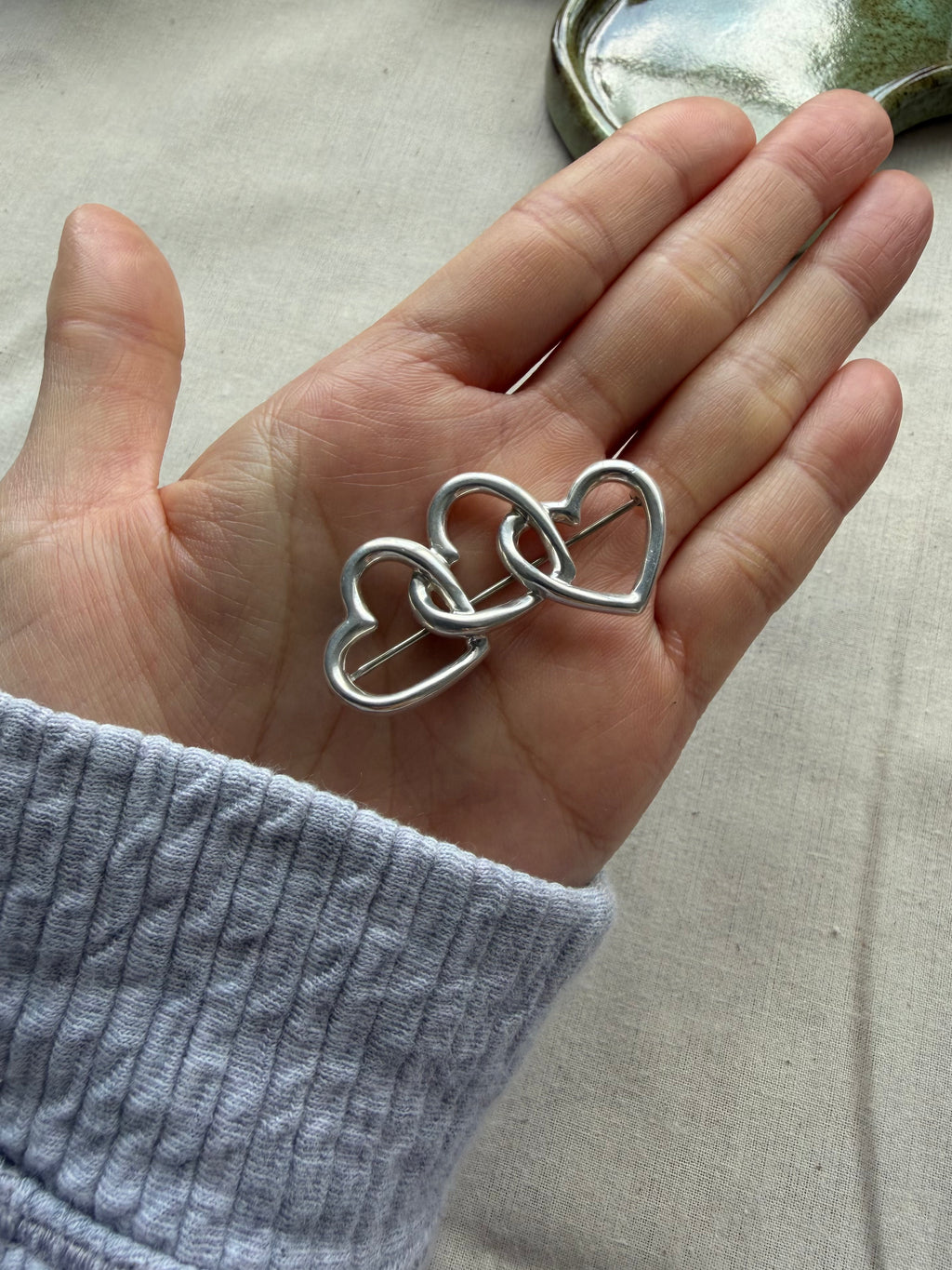 Vintage Tiffany & Co. Sterling Silver Three Heart Brooch