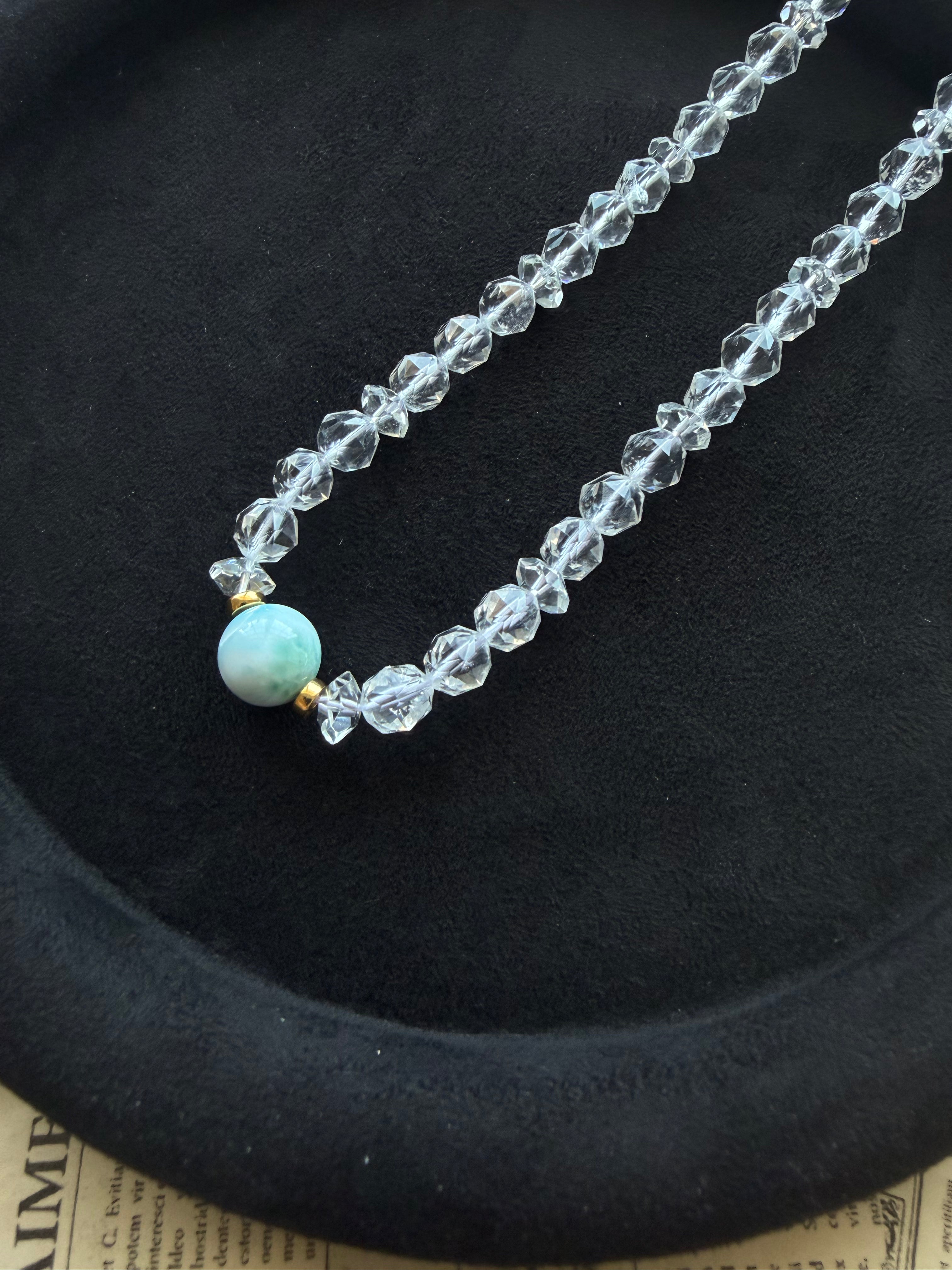 Faceted Crystal Necklace – 18K Gold Plated S925 Sterling Silver with Amazonite