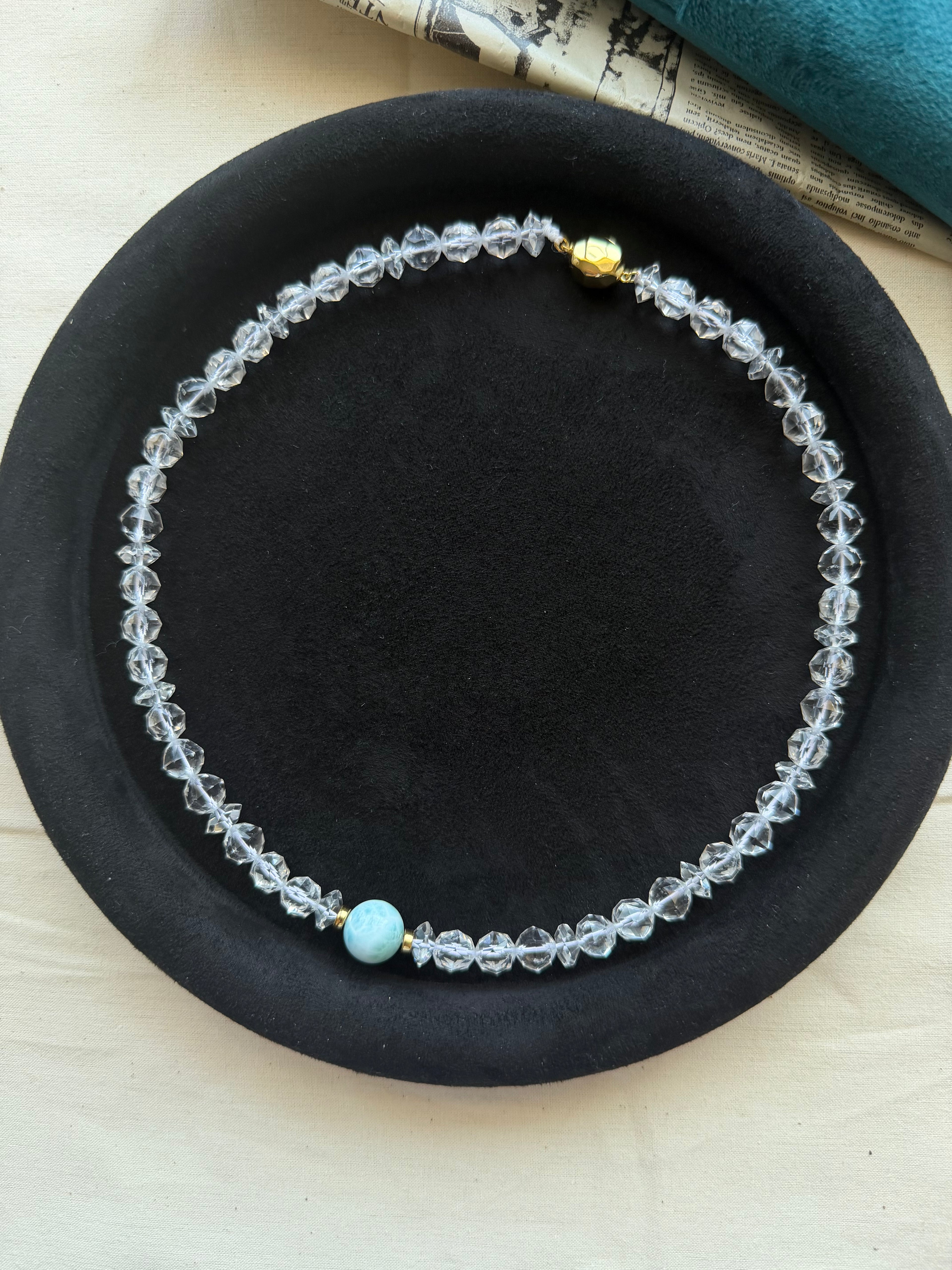 Faceted Crystal Necklace – 18K Gold Plated S925 Sterling Silver with Amazonite