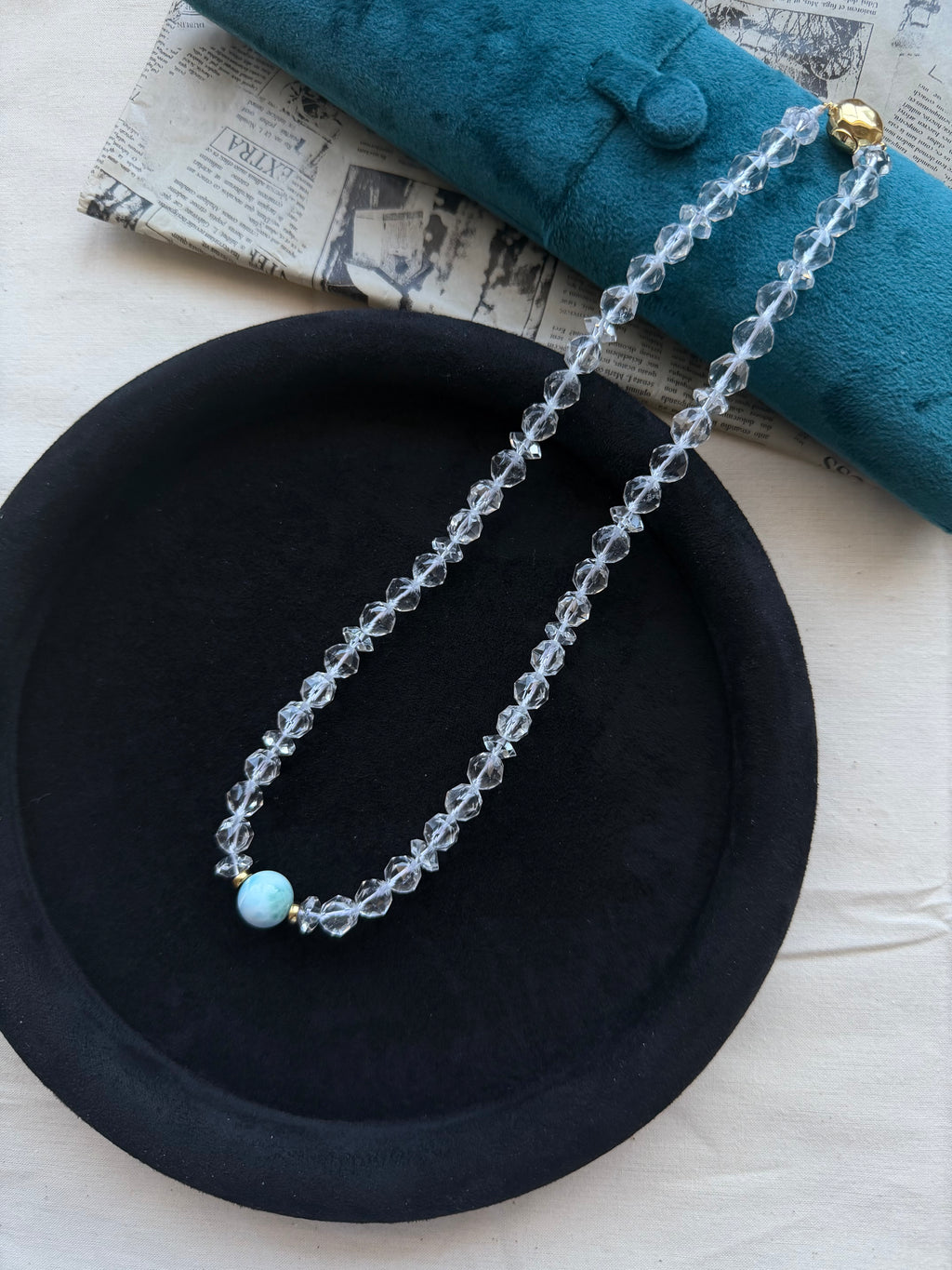 Faceted Crystal Necklace – 18K Gold Plated S925 Sterling Silver with Amazonite