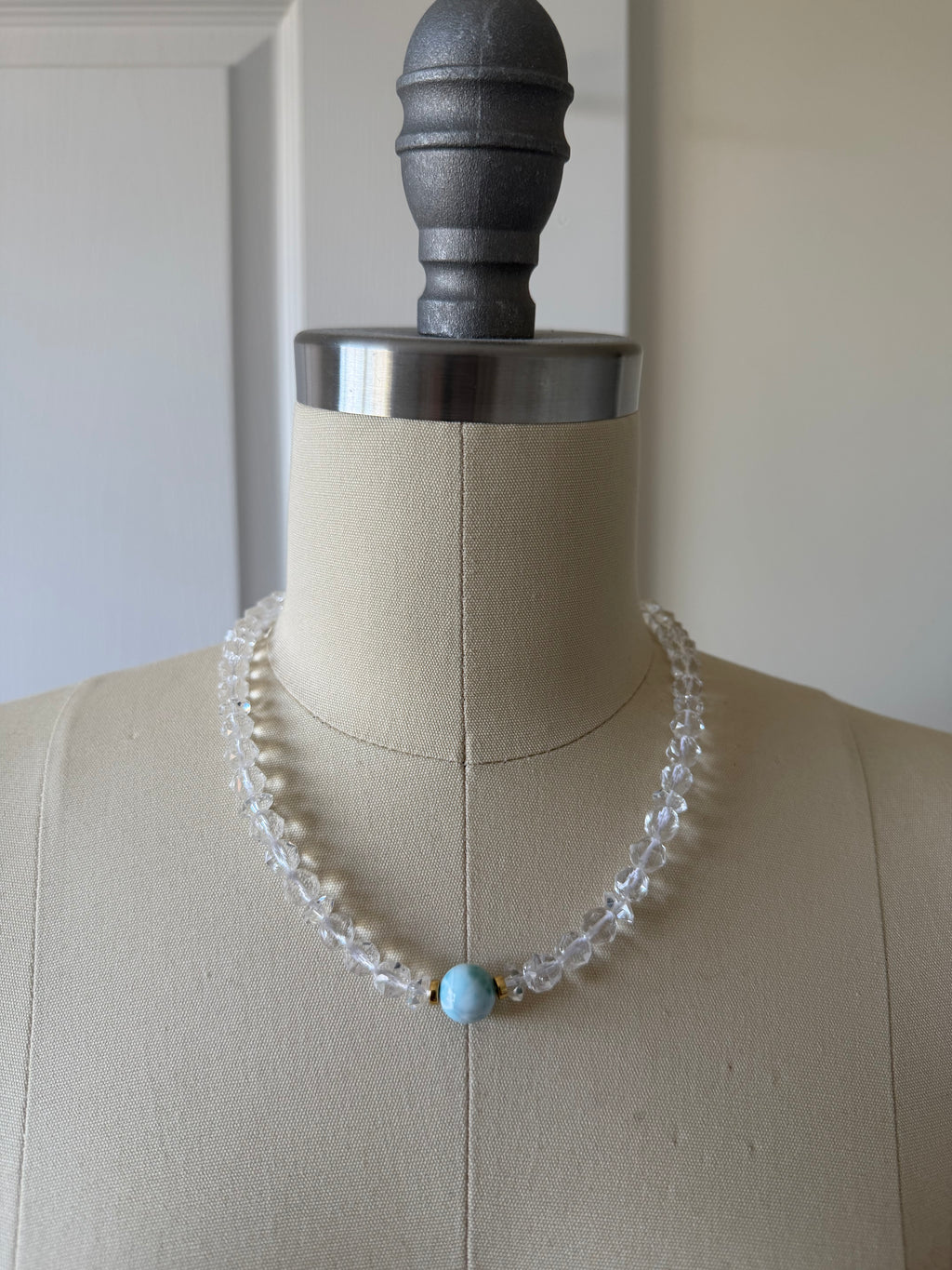 Faceted Crystal Necklace – 18K Gold Plated S925 Sterling Silver with Amazonite