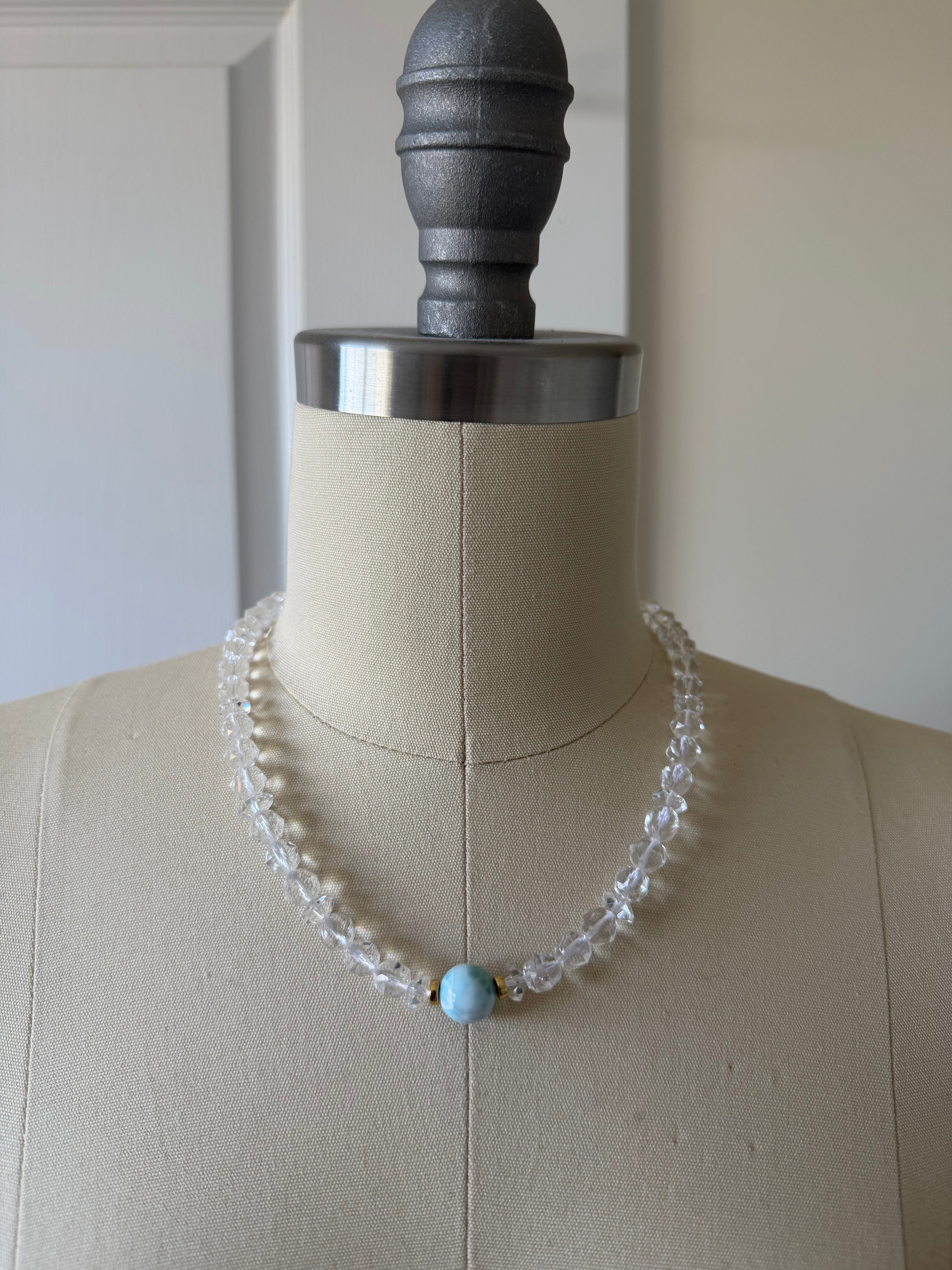Faceted Crystal Necklace – 18K Gold Plated S925 Sterling Silver with Amazonite