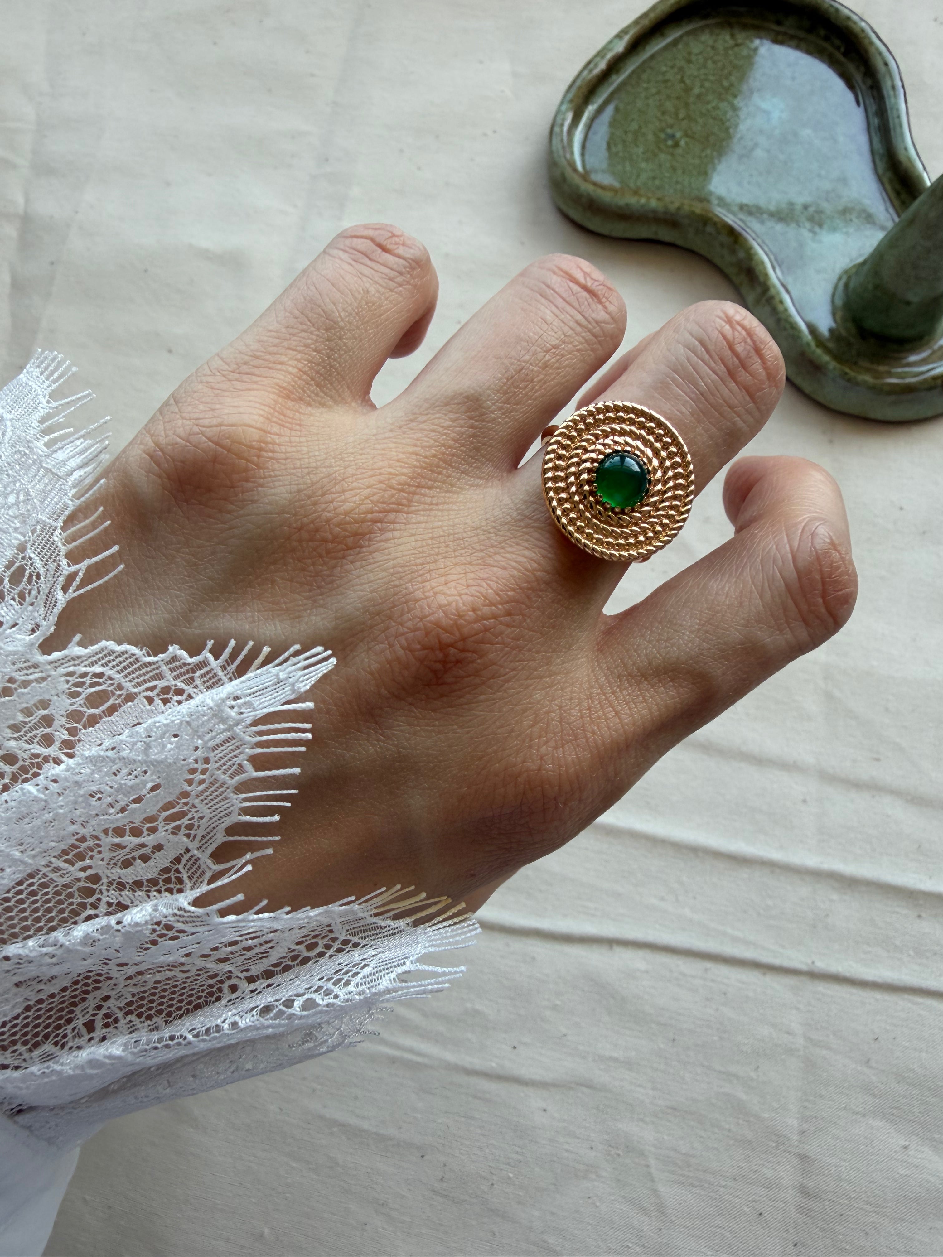 Woven Straw Hat Jewelry Set – 18K Gold Plated S925 Silver with Green Chalcedony