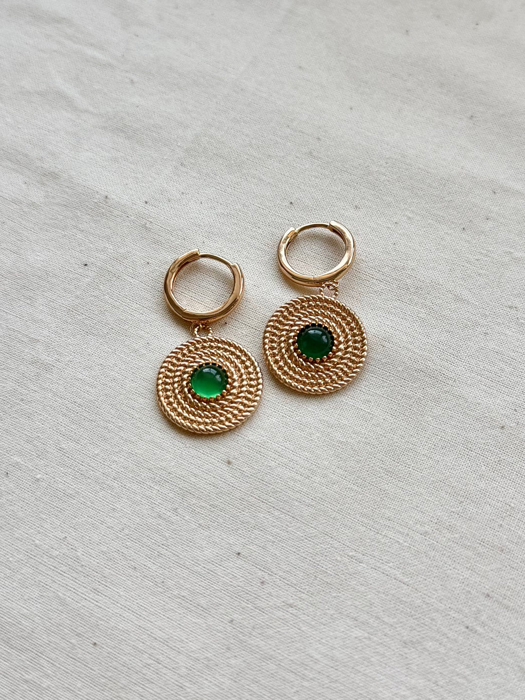 Woven Straw Hat Jewelry Set – 18K Gold Plated S925 Silver with Green Chalcedony