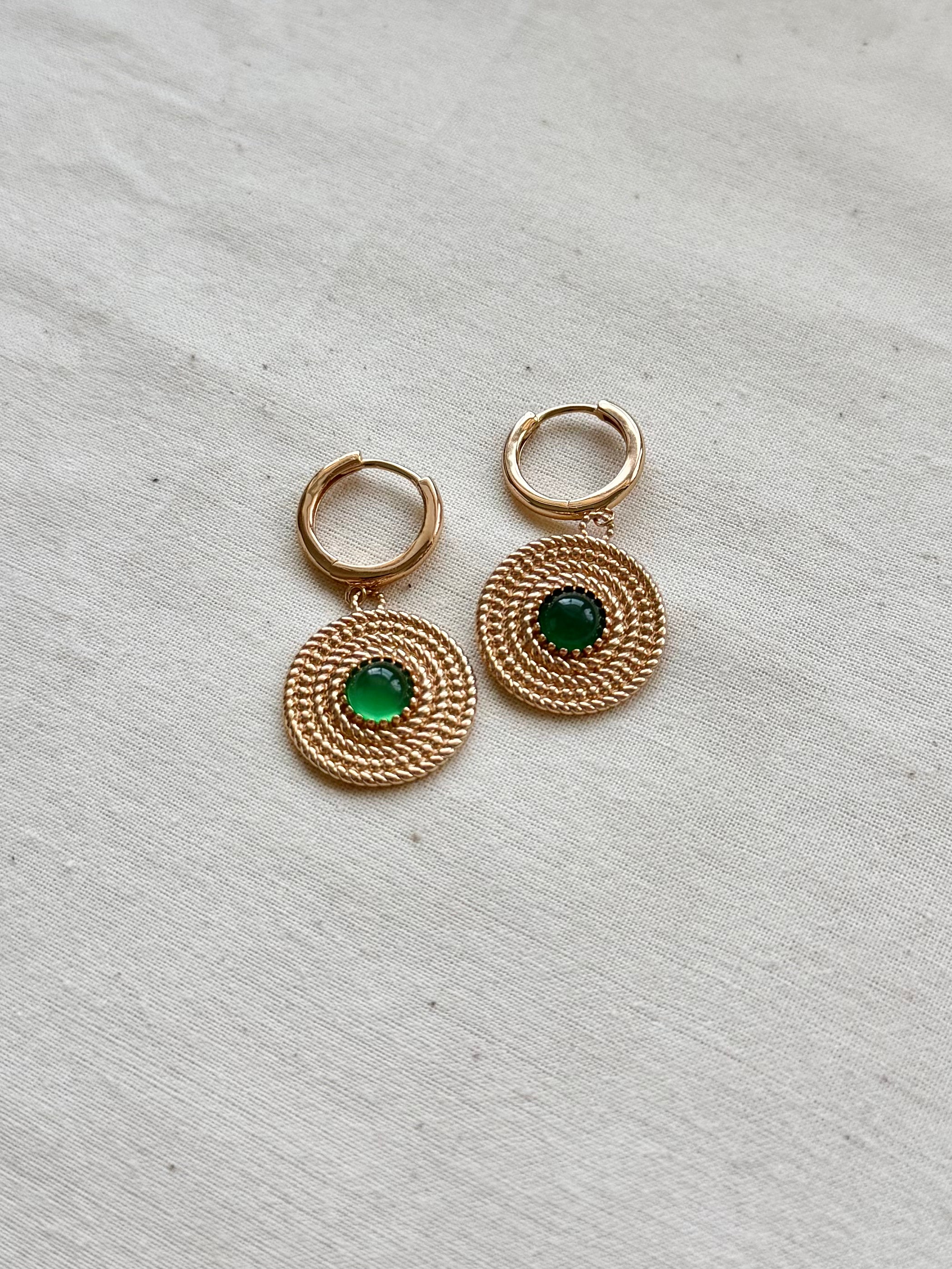 Woven Straw Hat Jewelry Set – 18K Gold Plated S925 Silver with Green Chalcedony