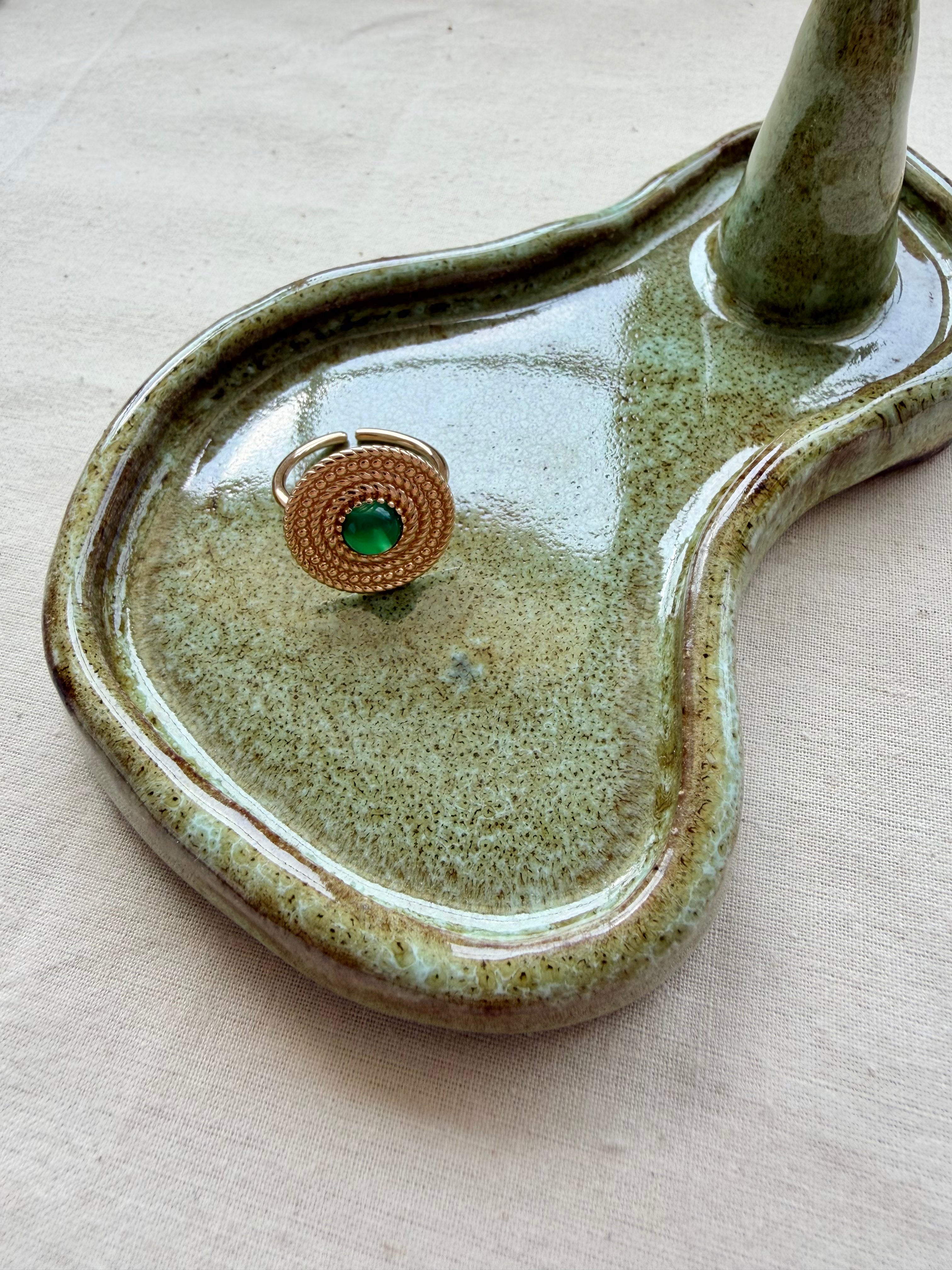 Woven Straw Hat Jewelry Set – 18K Gold Plated S925 Silver with Green Chalcedony