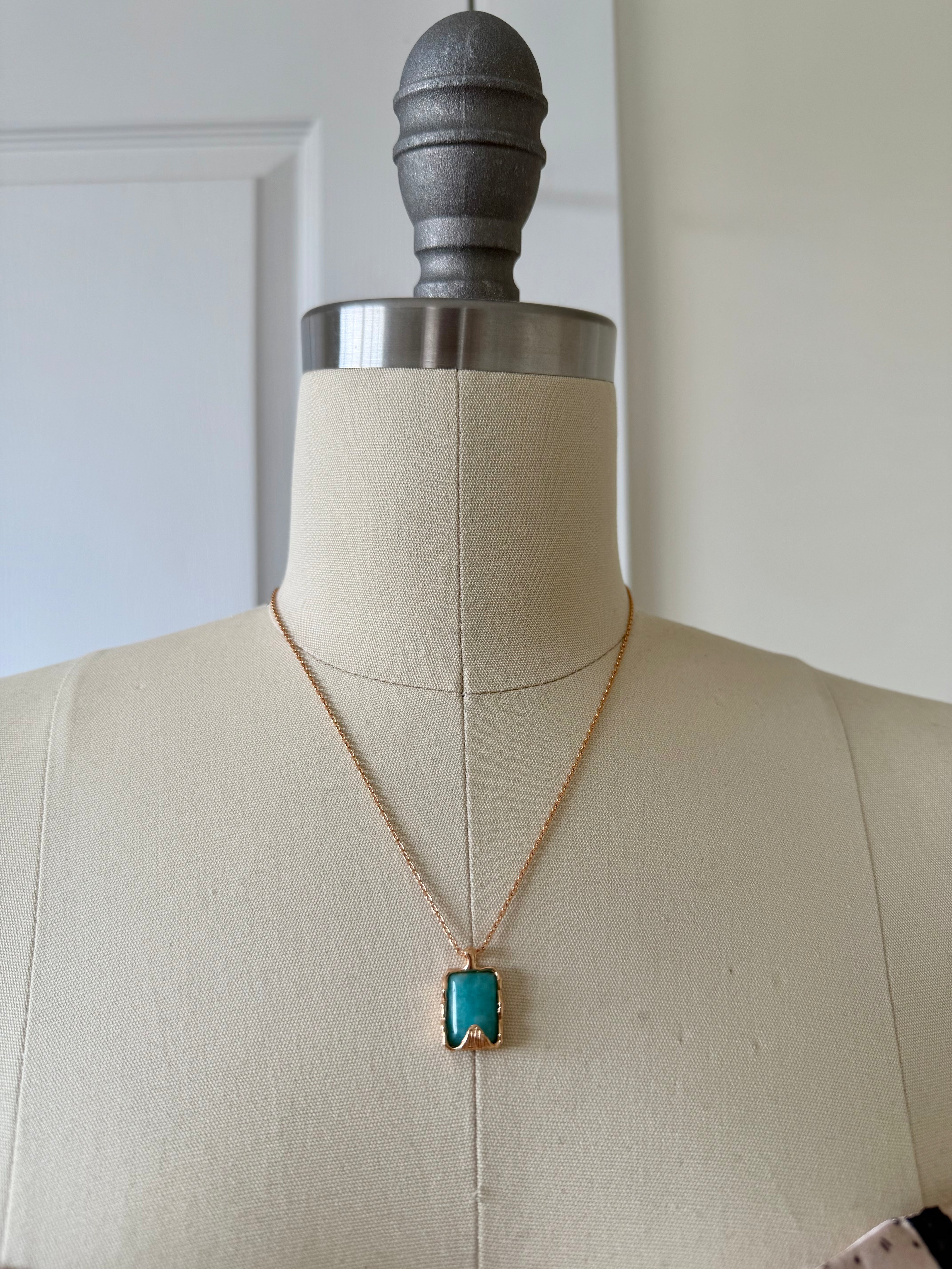 Robin Egg Blue Amazonite Pendant Necklace – 18K Gold Plated S925 Silver