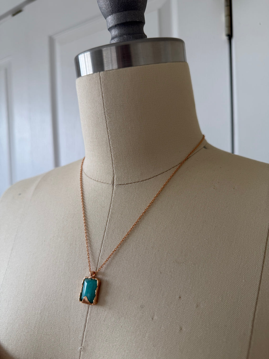 Robin Egg Blue Amazonite Pendant Necklace – 18K Gold Plated S925 Silver