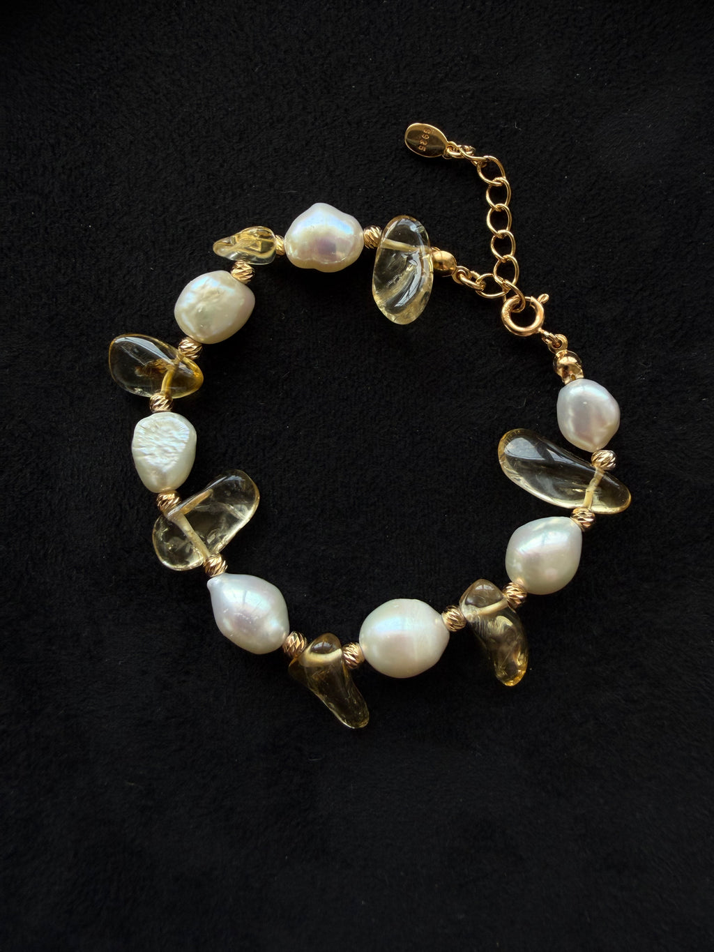 Freeform Citrine & Baroque Pearl Bracelet – 18K Gold Plated S925 Silver
