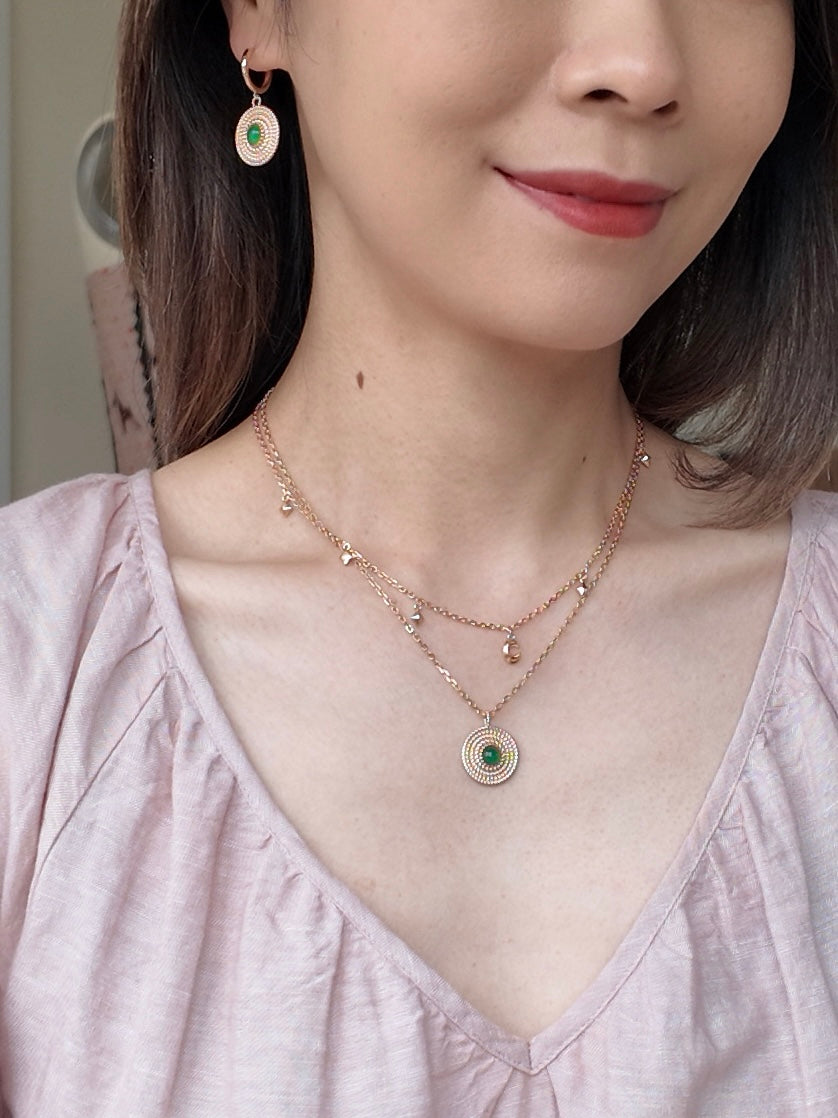 Woven Straw Hat Jewelry Set – 18K Gold Plated S925 Silver with Green Chalcedony