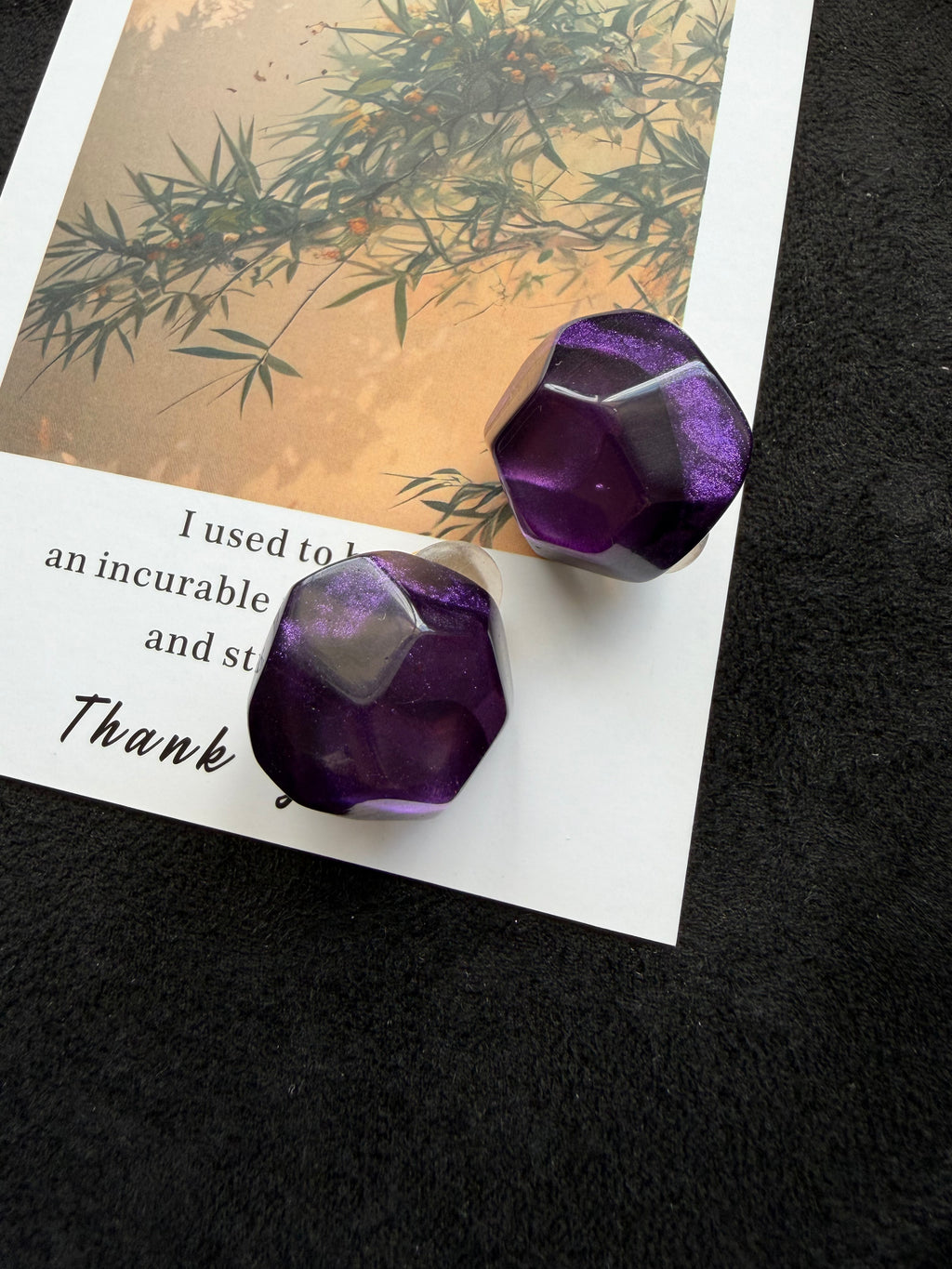 Dominique Denaive Purple Faceted Resin Clip-On Earrings – Vintage French Designer Jewelry