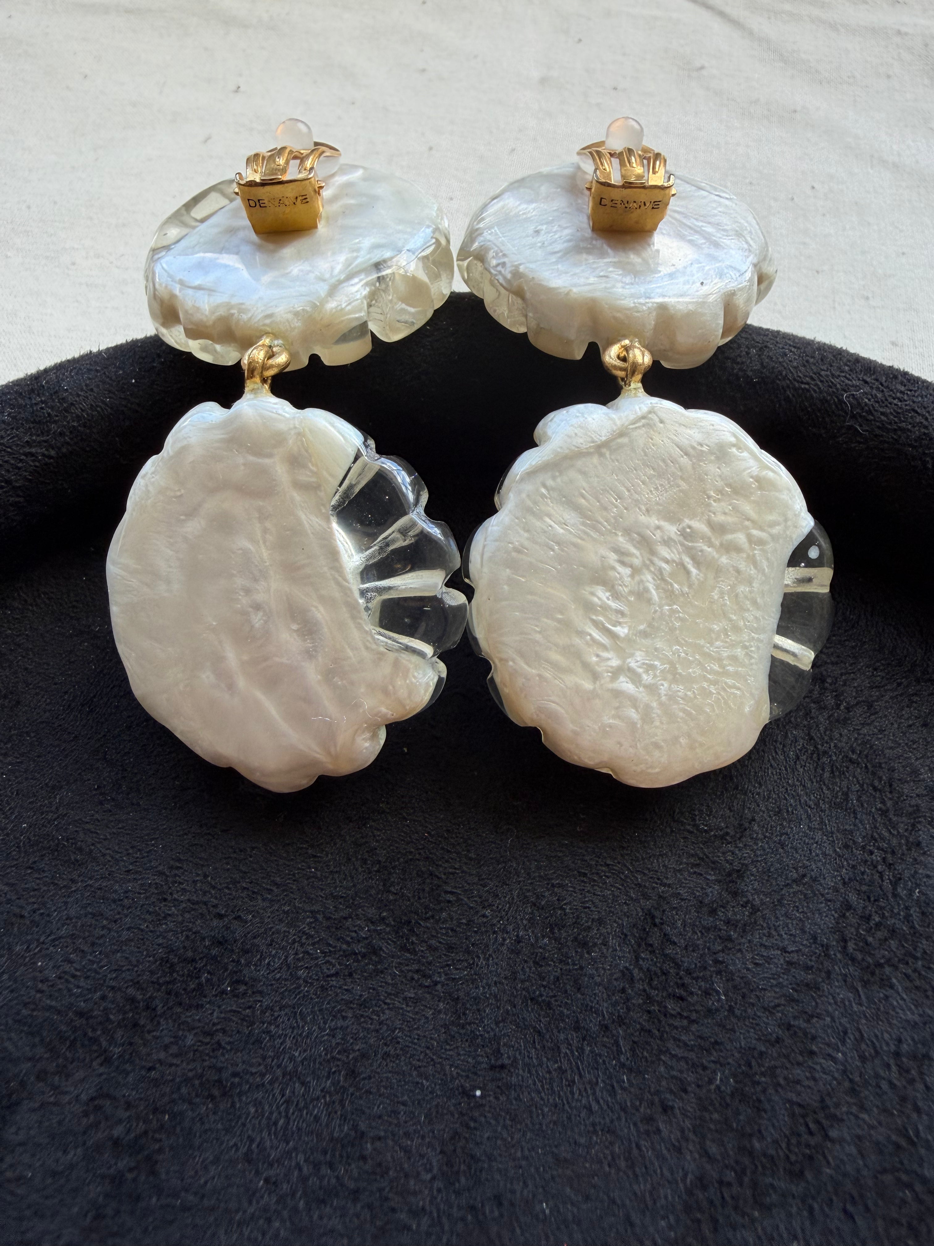 Dominique Denaive Daisy Resin Clip-On Earrings – Vintage French Designer Jewelry