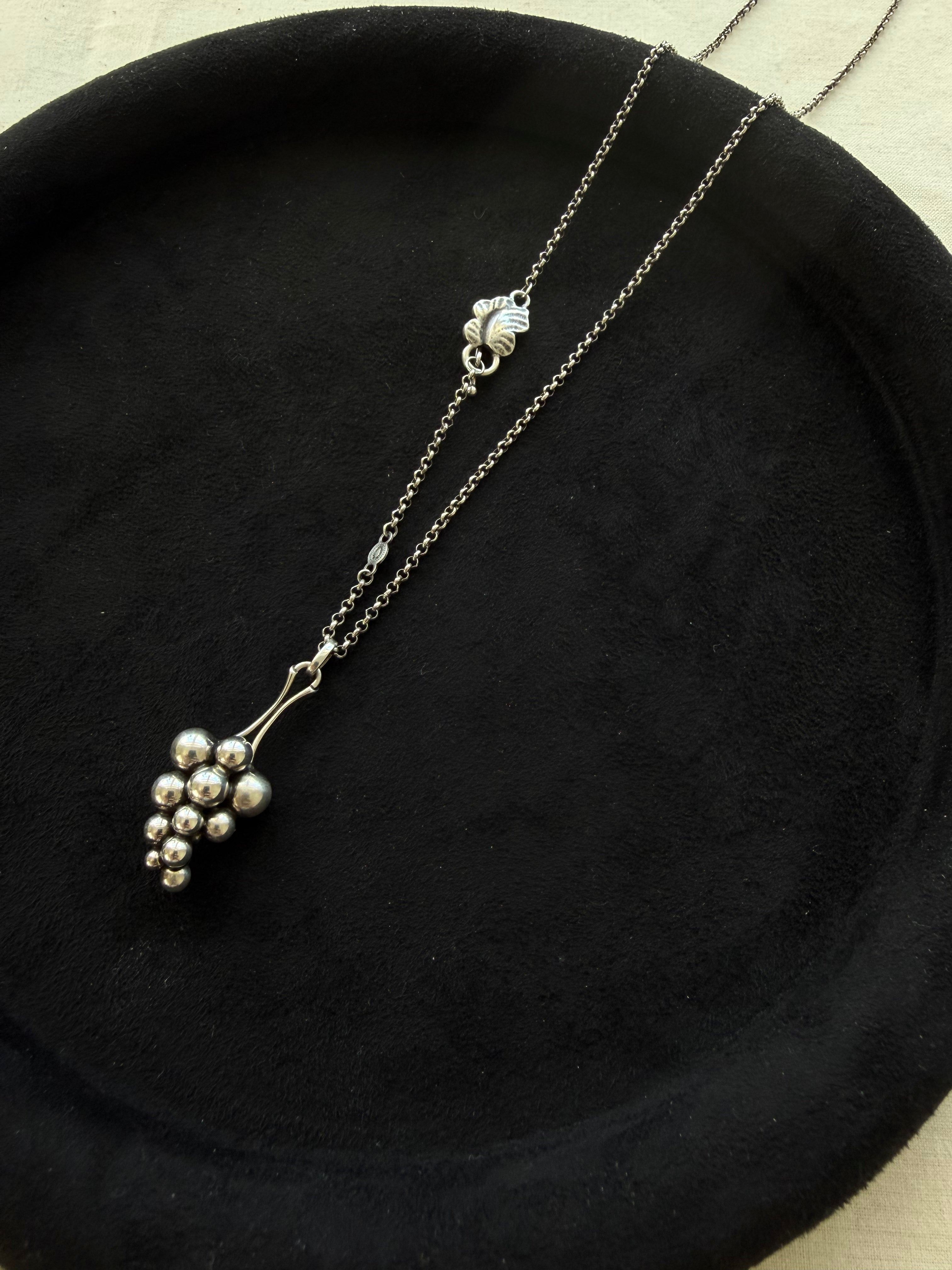 Georg Jensen Moonlight Grapes Pendant Necklace – Vintage Sterling Silver Grape Pendant