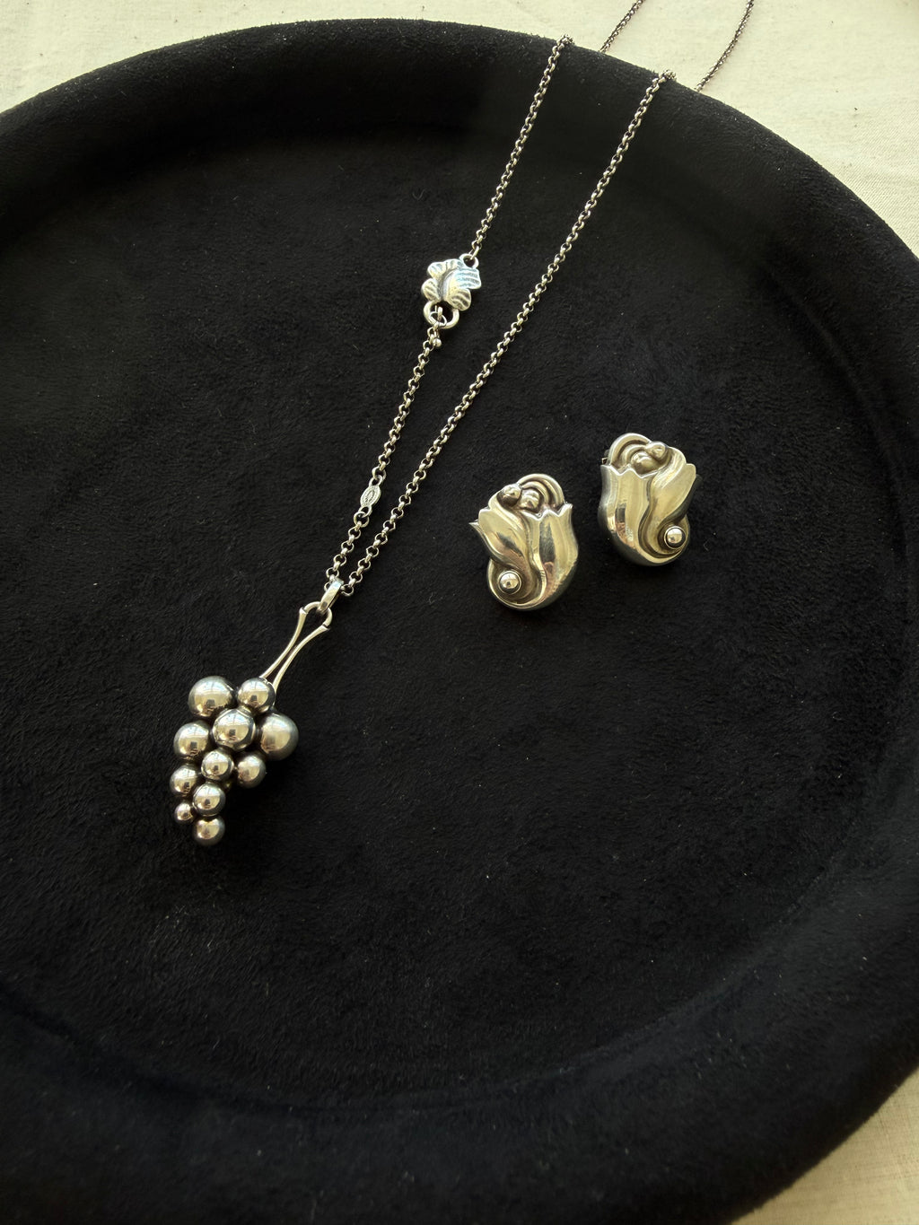 Georg Jensen Moonlight Grapes Pendant Necklace – Vintage Sterling Silver Grape Pendant
