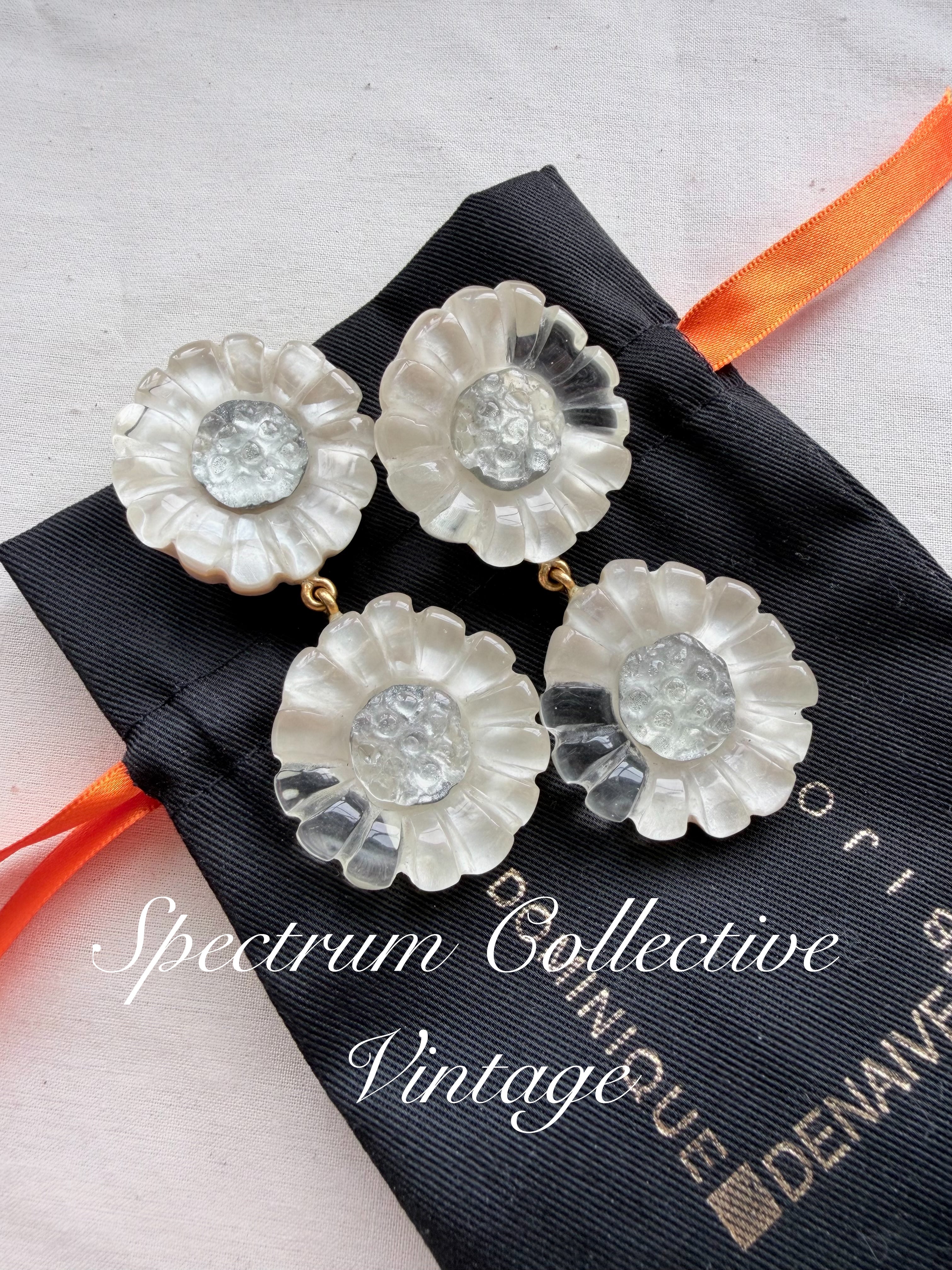 Dominique Denaive Daisy Resin Clip-On Earrings – Vintage French Designer Jewelry