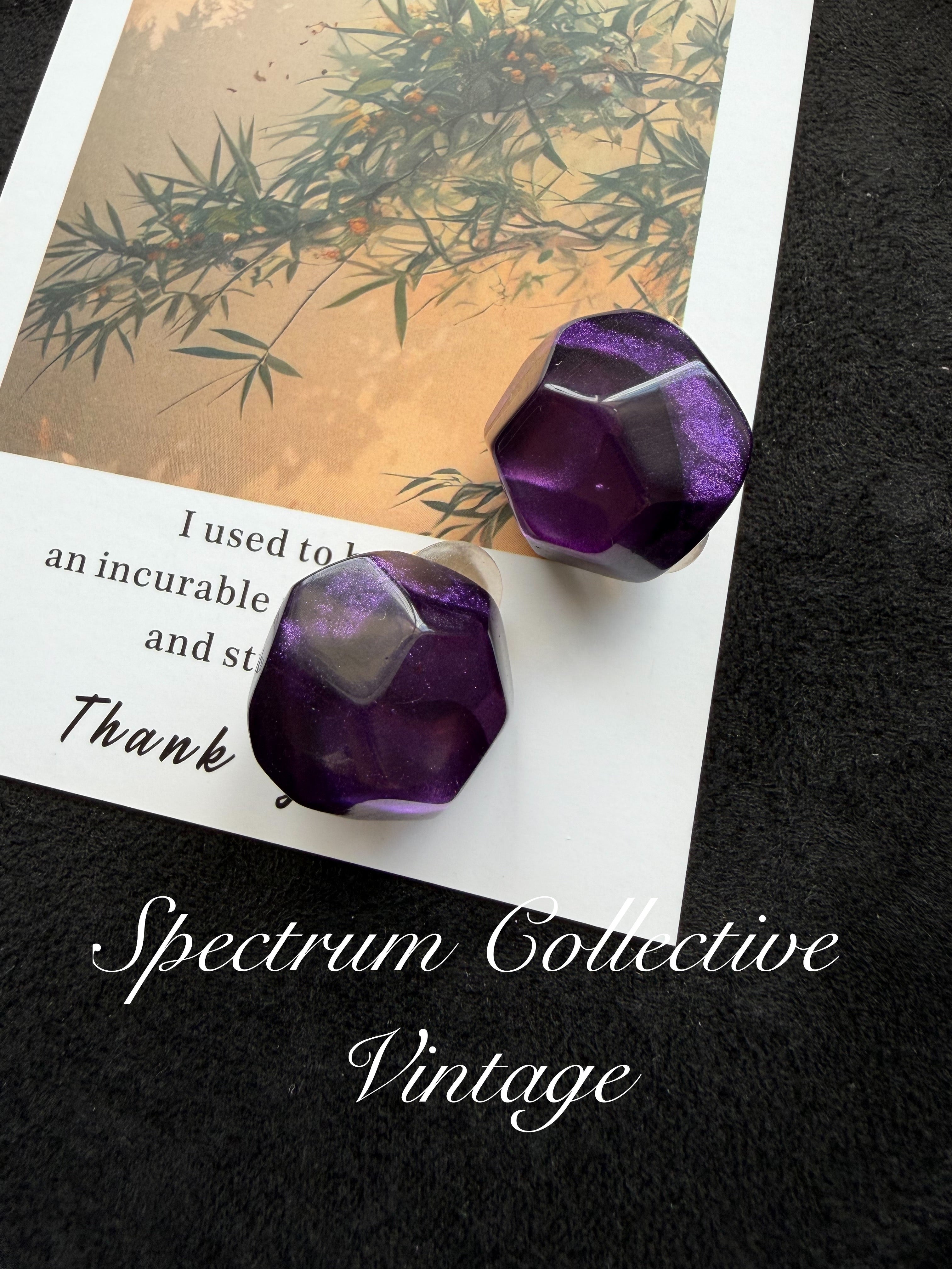 Dominique Denaive Purple Faceted Resin Clip-On Earrings – Vintage French Designer Jewelry