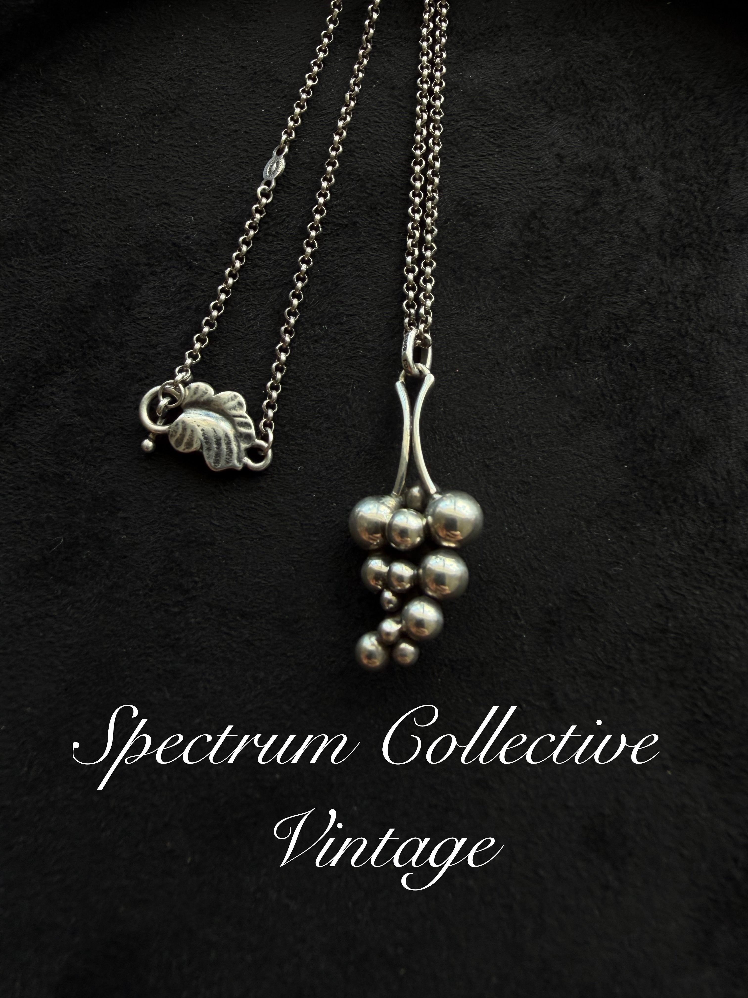 Georg Jensen Moonlight Grapes Pendant Necklace – Vintage Sterling Silver Grape Pendant