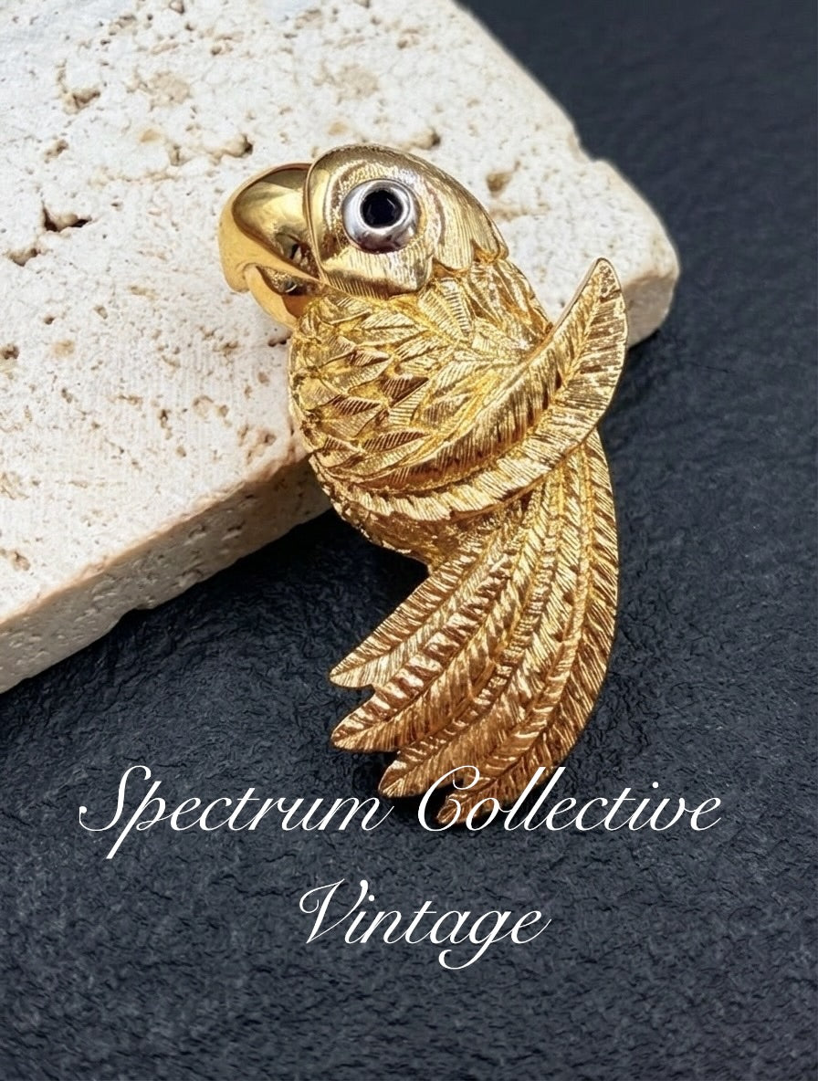 d'Orlan Vintage Parrot Brooch – 22K Gold Plated Statement Style