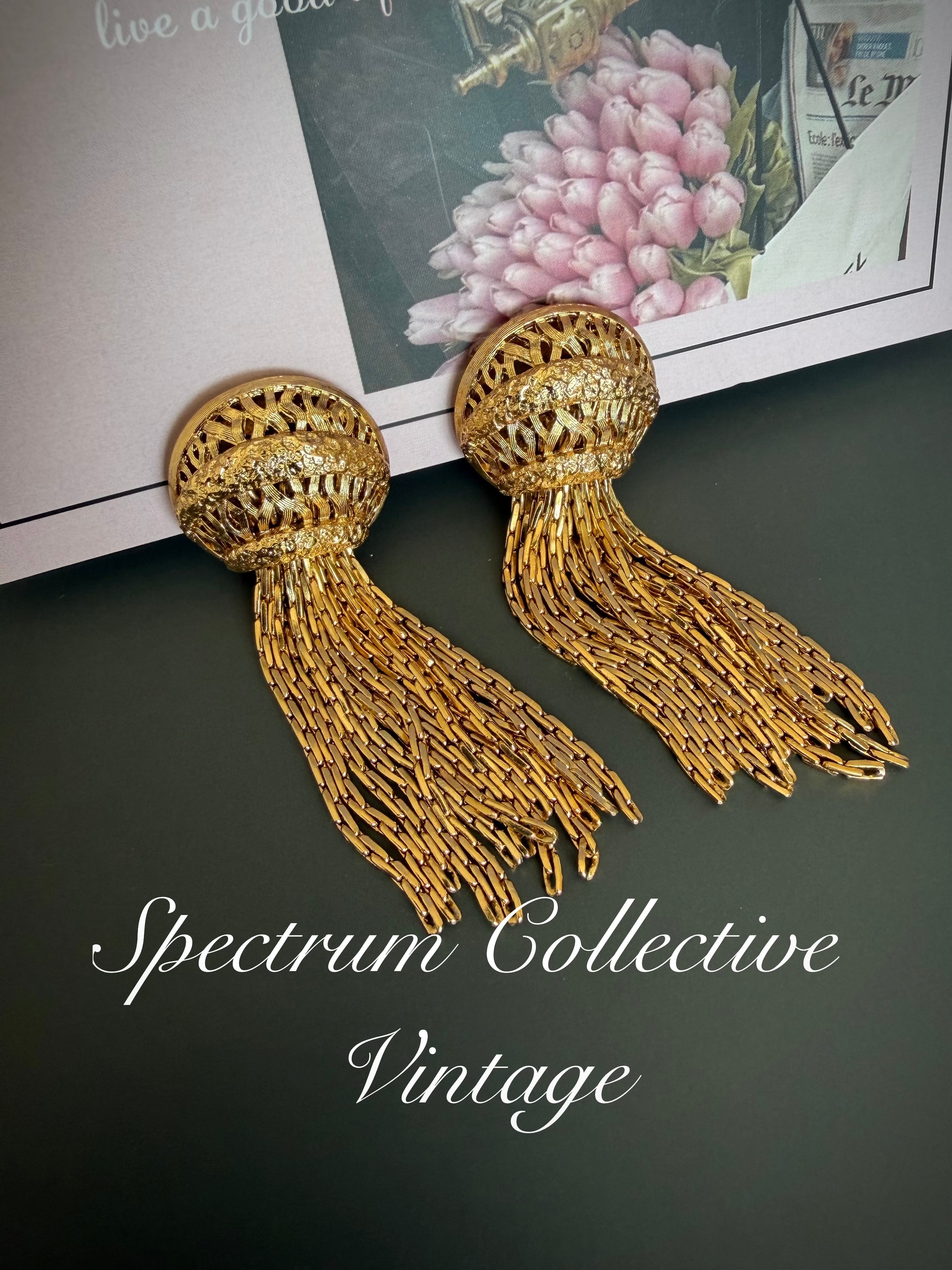 Monet Tassel Clip Earrings – Gold Statement