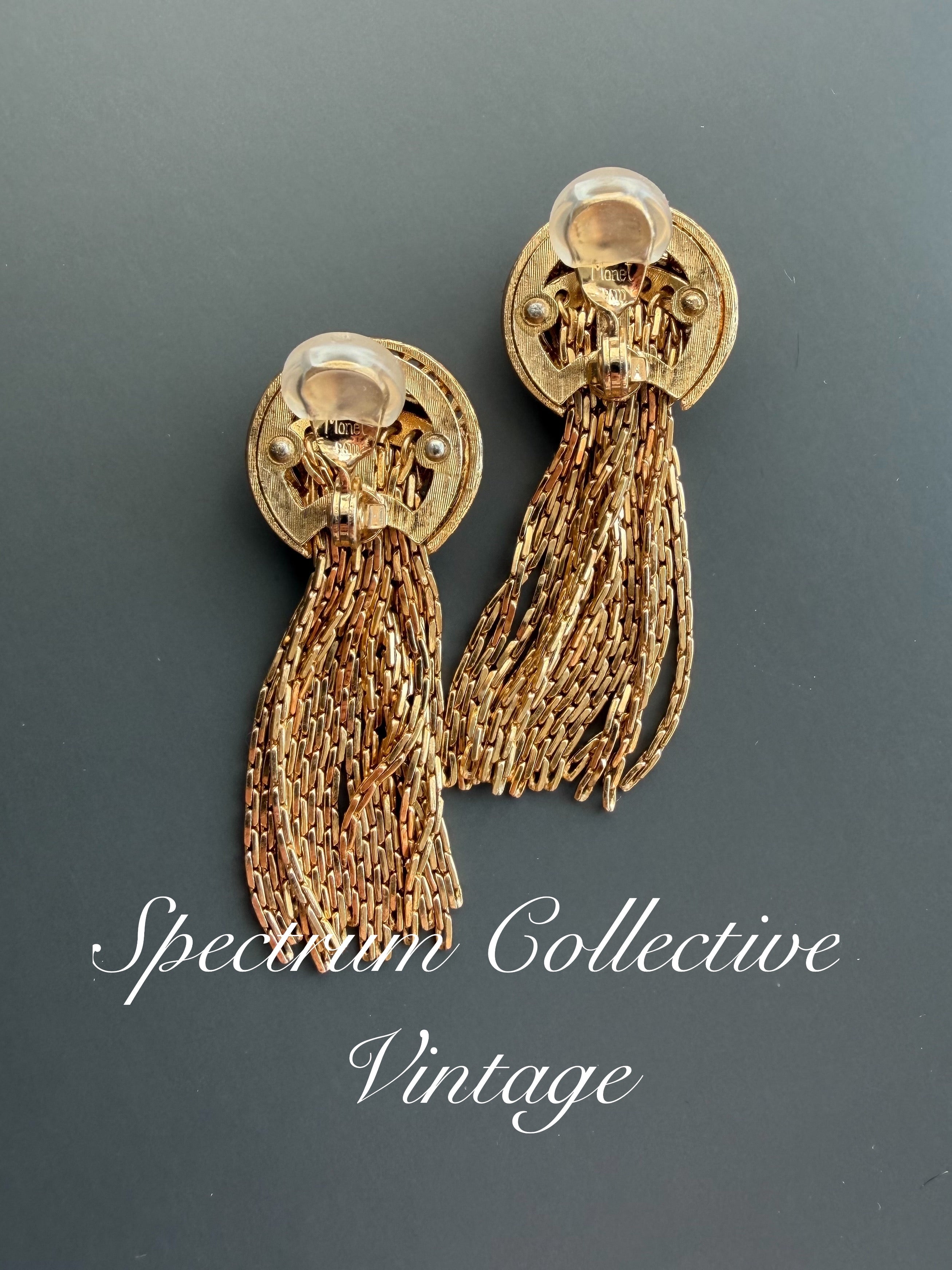 Monet Tassel Clip Earrings – Gold Statement