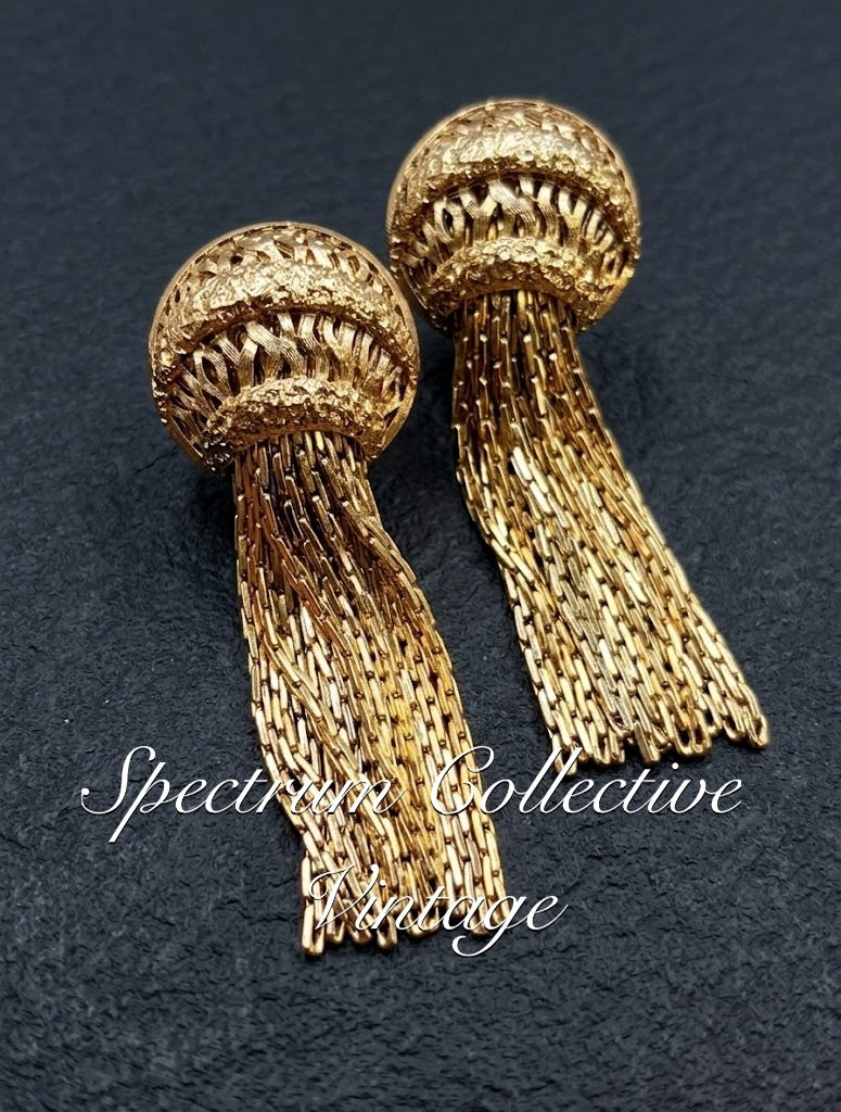 Monet Tassel Clip Earrings – Gold Statement