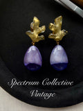 Dominique Denaive Paris Vintage Violet Gold Resin Flower Drop Clip-On Earrings