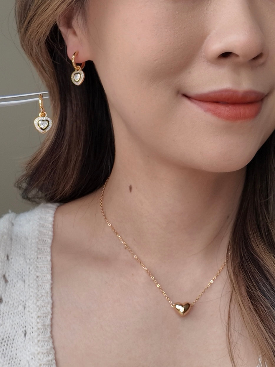 Black Enamel Heart Earrings – 2-in-1 Detachable Design in 18K Gold Plated S925 Sterling Silver