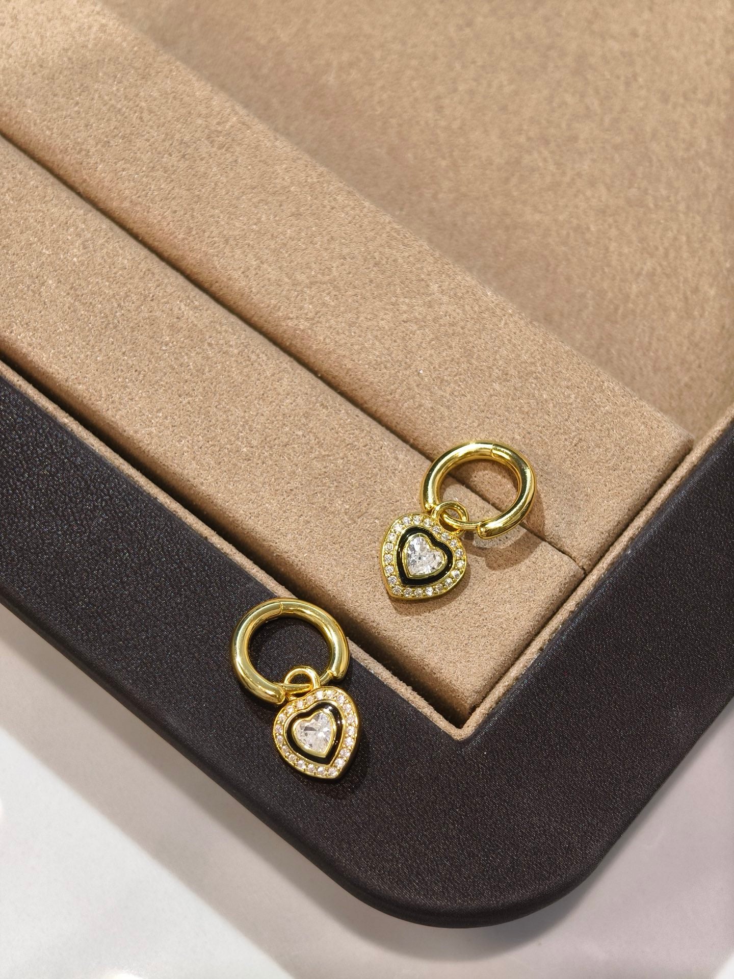 Black Enamel Heart Earrings – 2-in-1 Detachable Design in 18K Gold Plated S925 Sterling Silver