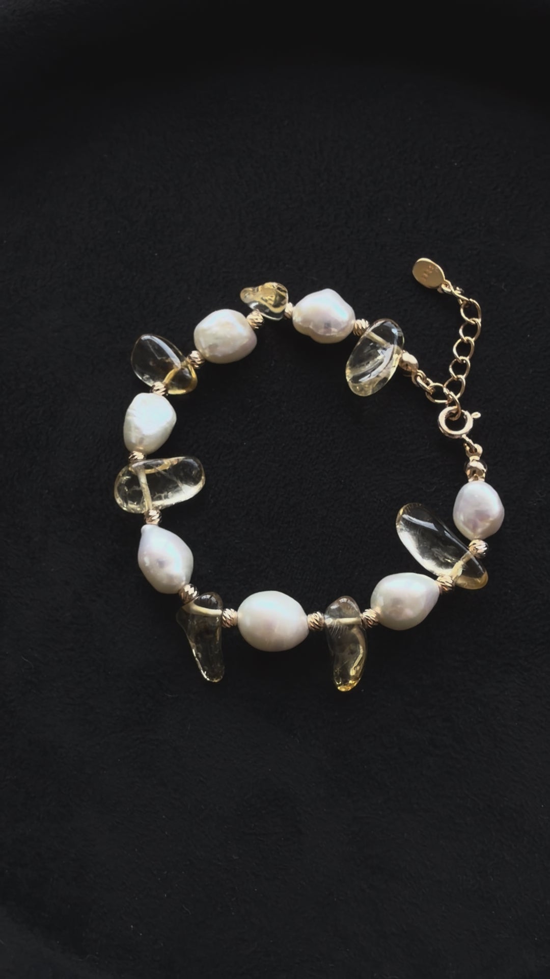 Freeform Citrine & Baroque Pearl Bracelet – 18K Gold Plated S925 Silver