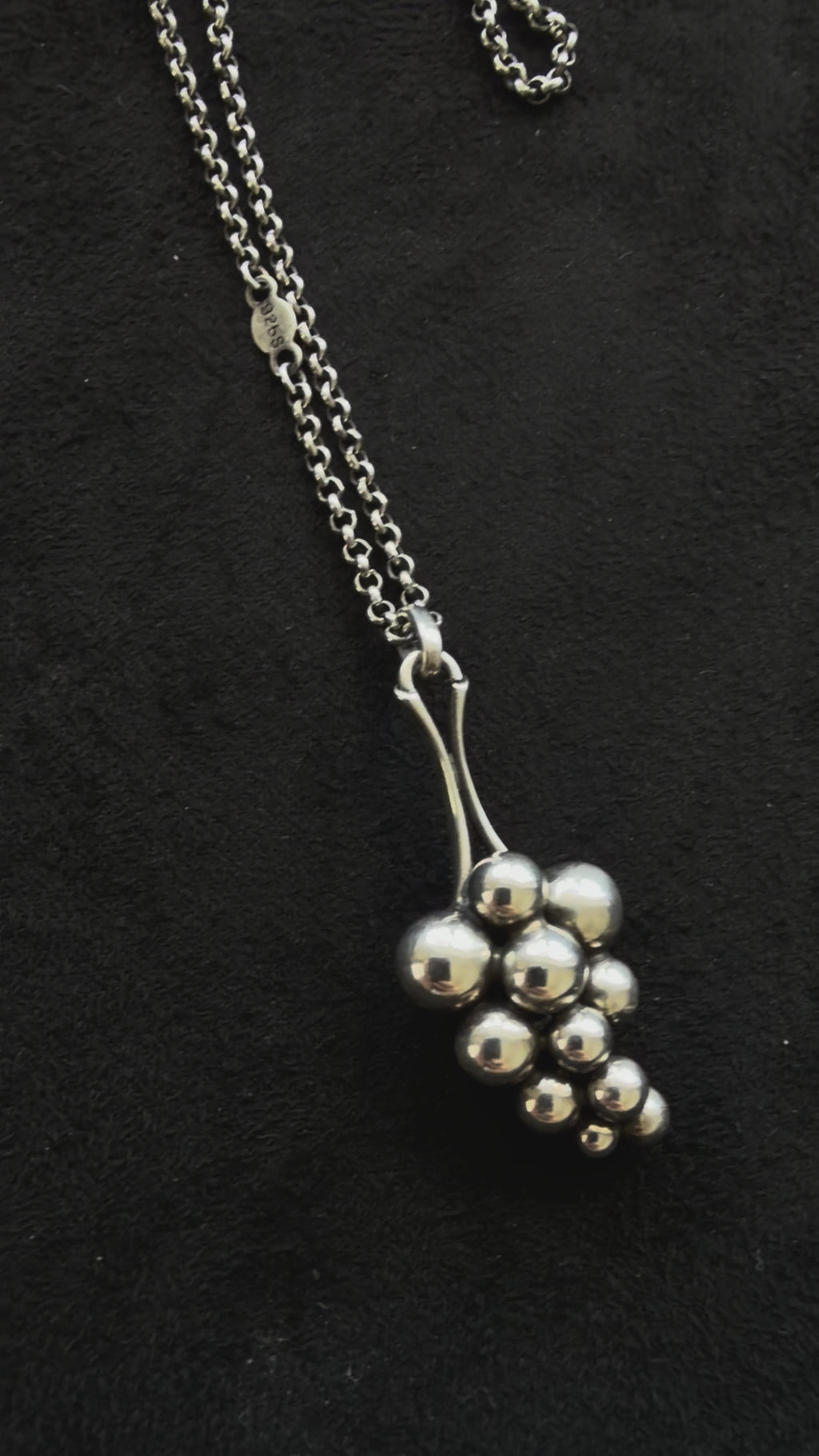 Georg Jensen Moonlight Grapes Pendant Necklace – Vintage Sterling Silver Grape Pendant