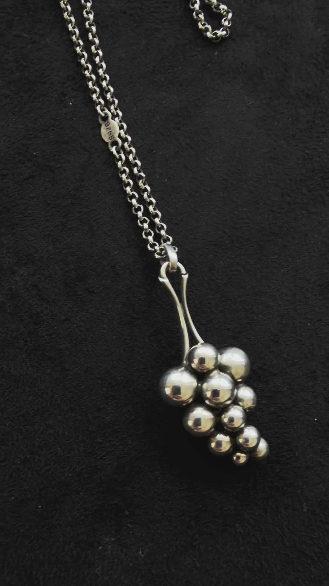 Georg Jensen Moonlight Grapes Pendant Necklace – Vintage Sterling Silver Grape Pendant
