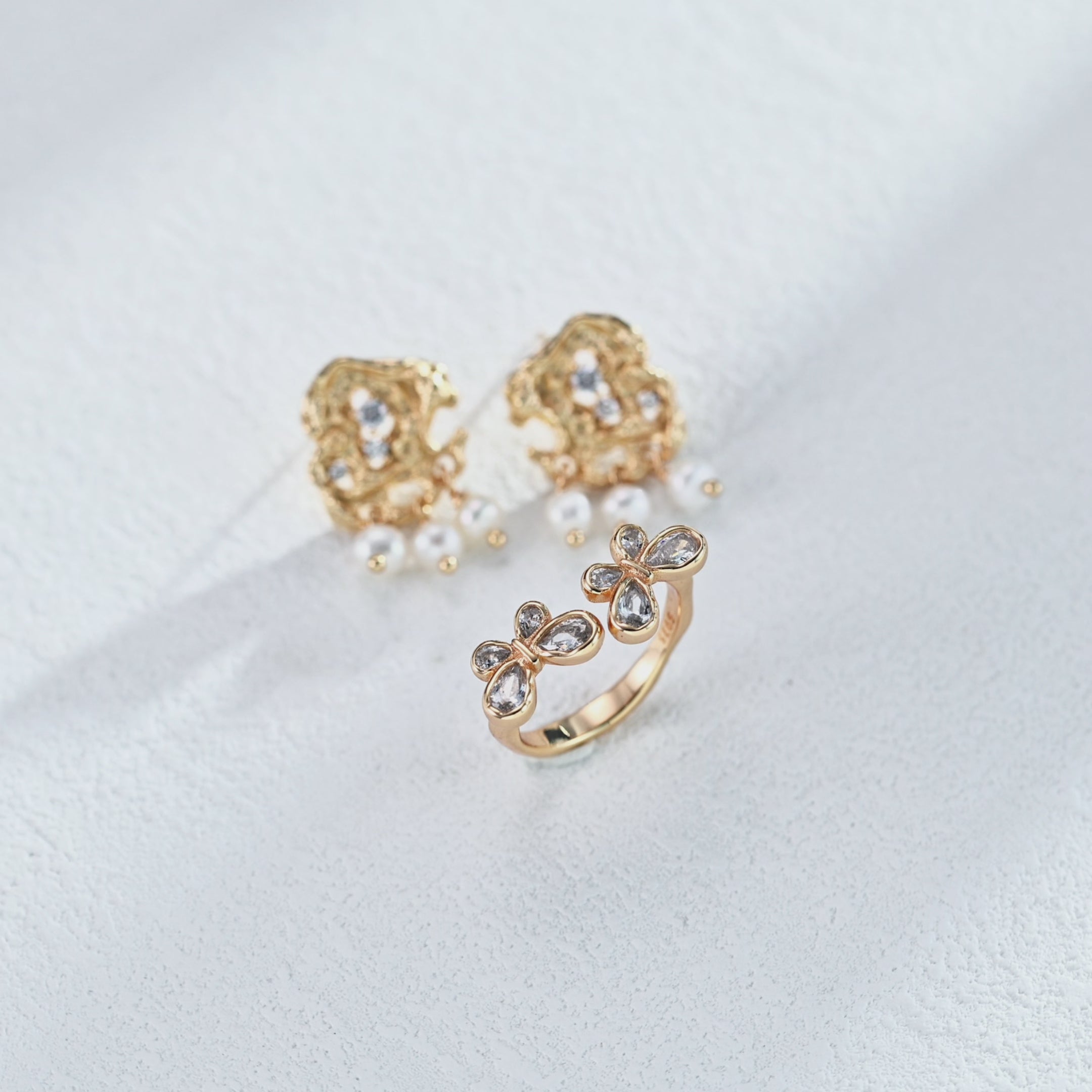 Butterfly Crystal Ring – 18K Gold Plated S925 Sterling Silver Vintage Style