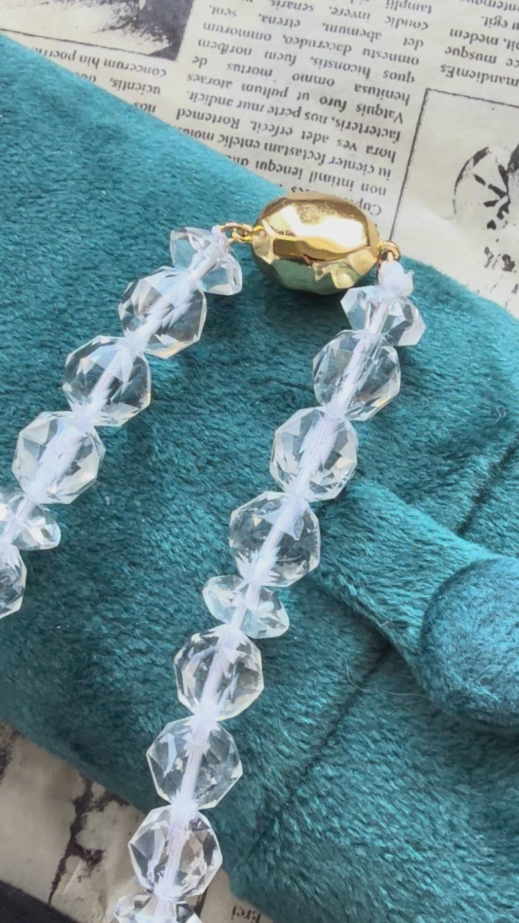 Faceted Crystal Necklace – 18K Gold Plated S925 Sterling Silver with Amazonite